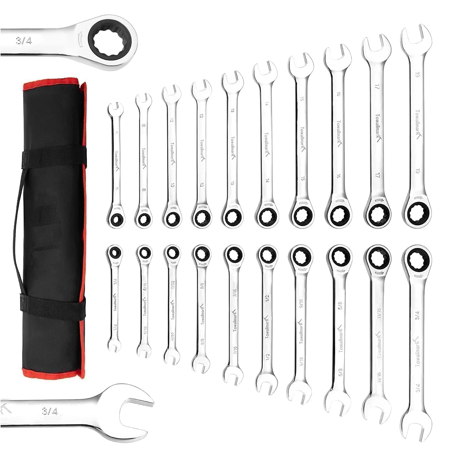 20 Piece Ratchet Spanner Set, SAE/Metric Combination Spanner Set with 72-Teeth Ratchet-Spanner, Cr-V Steel with Tool Bag