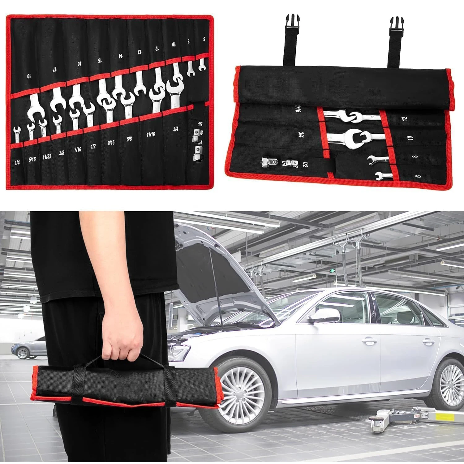 20 Piece Ratchet Spanner Set, SAE/Metric Combination Spanner Set with 72-Teeth Ratchet-Spanner, Cr-V Steel with Tool Bag