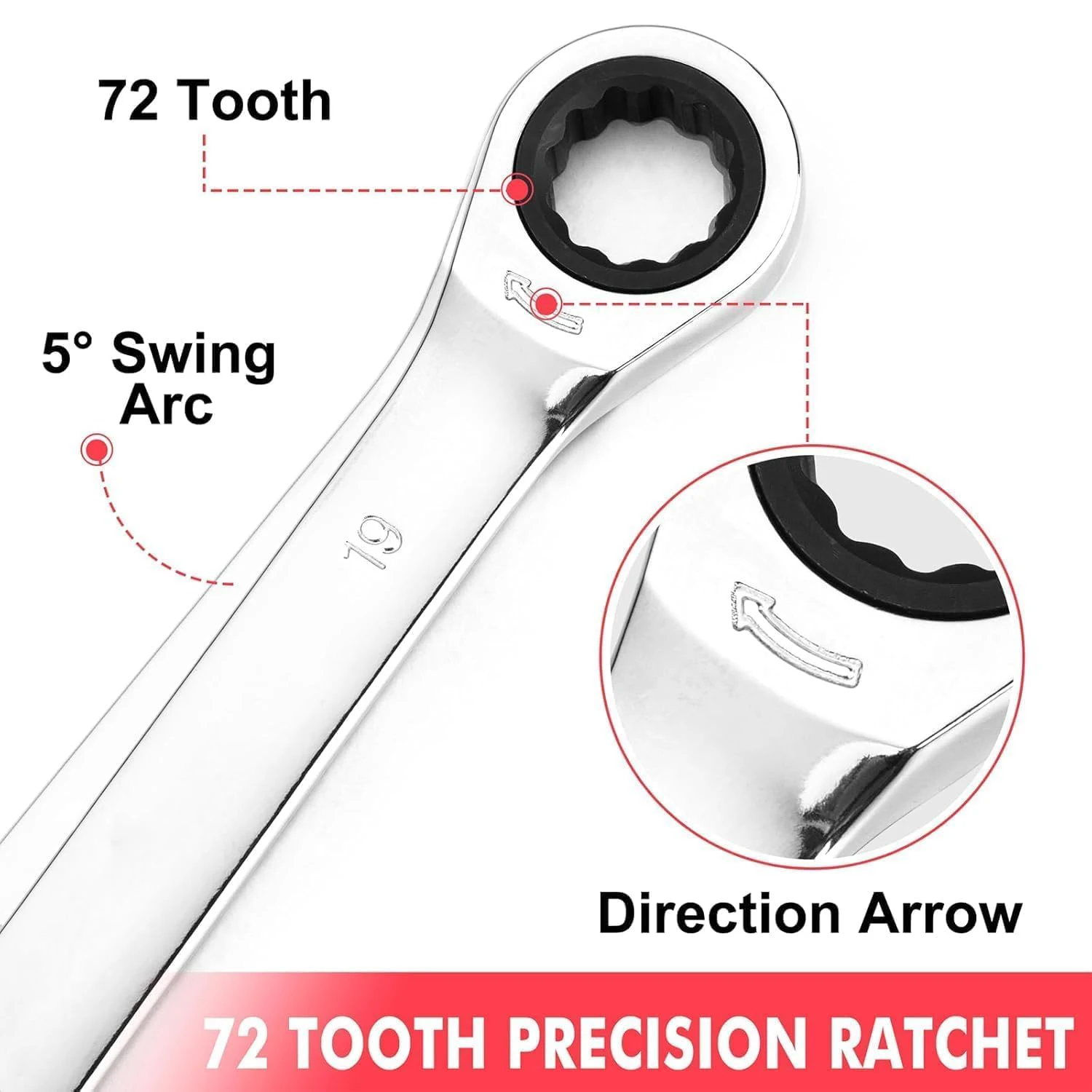 20 Piece Ratchet Spanner Set, SAE/Metric Combination Spanner Set with 72-Teeth Ratchet-Spanner, Cr-V Steel with Tool Bag