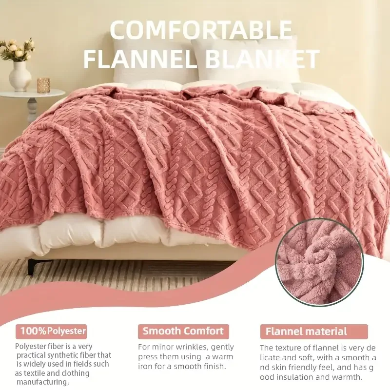 Ultra-Soft 3D Plush 1pc Luxurious Fleece Blanket - Dense Weave for Exceptional Warmth, Cozy Flannel Throw