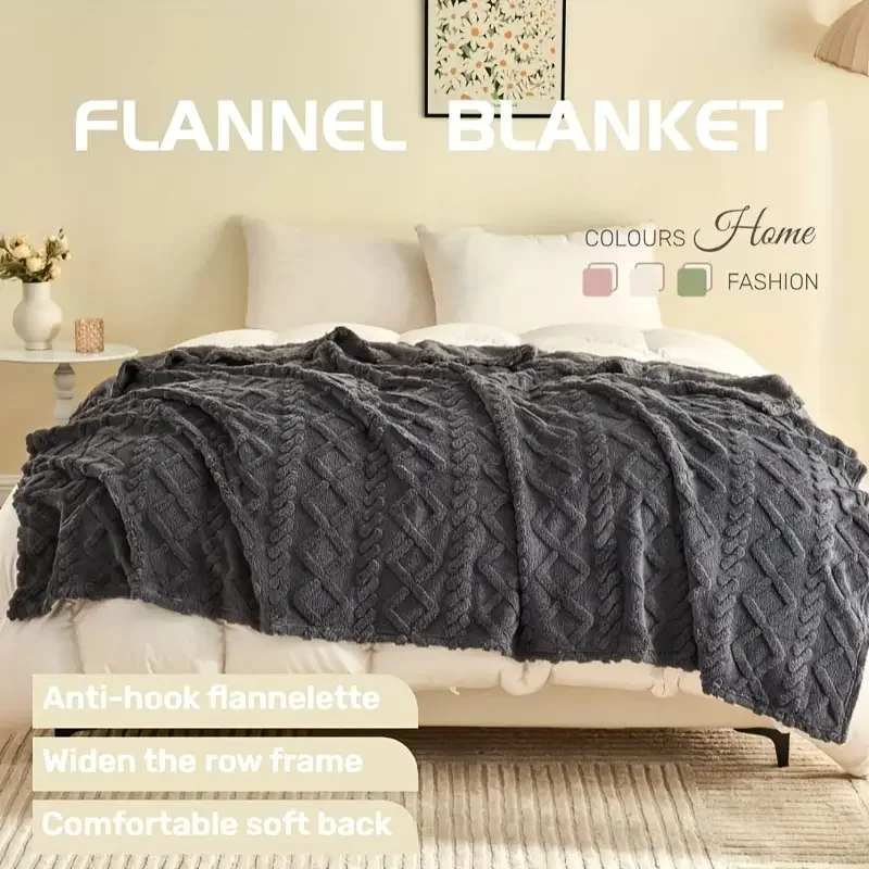 Ultra-Soft 3D Plush 1pc Luxurious Fleece Blanket - Dense Weave for Exceptional Warmth, Cozy Flannel Throw