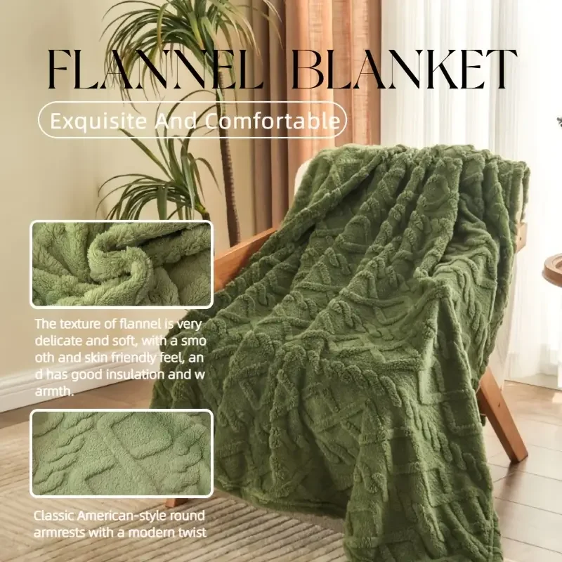 Ultra-Soft 3D Plush 1pc Luxurious Fleece Blanket - Dense Weave for Exceptional Warmth, Cozy Flannel Throw