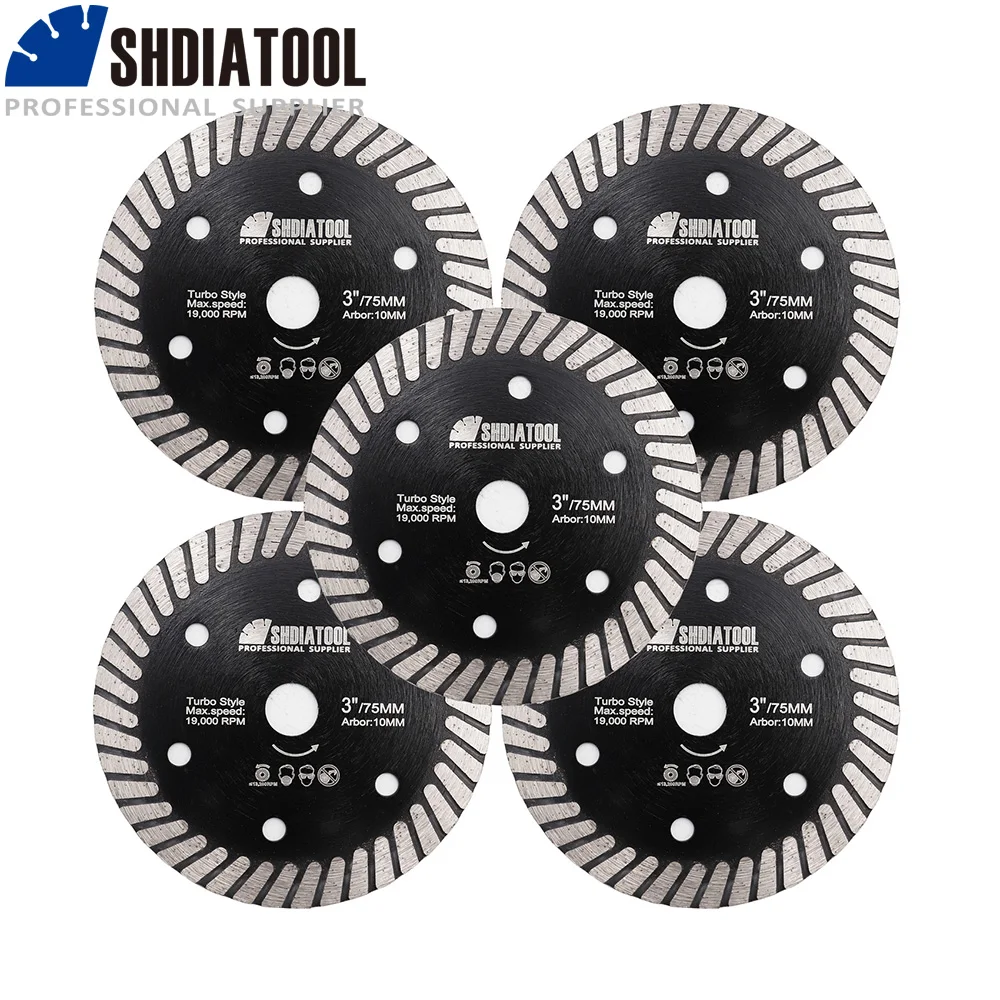 SHDIATOOL Dia75mm Diamond Tile Saw Blade 5Pcs Superthin Cutiing Disc For Ceramic Tile Marble 3Inch Mini Circular Cutter Plate