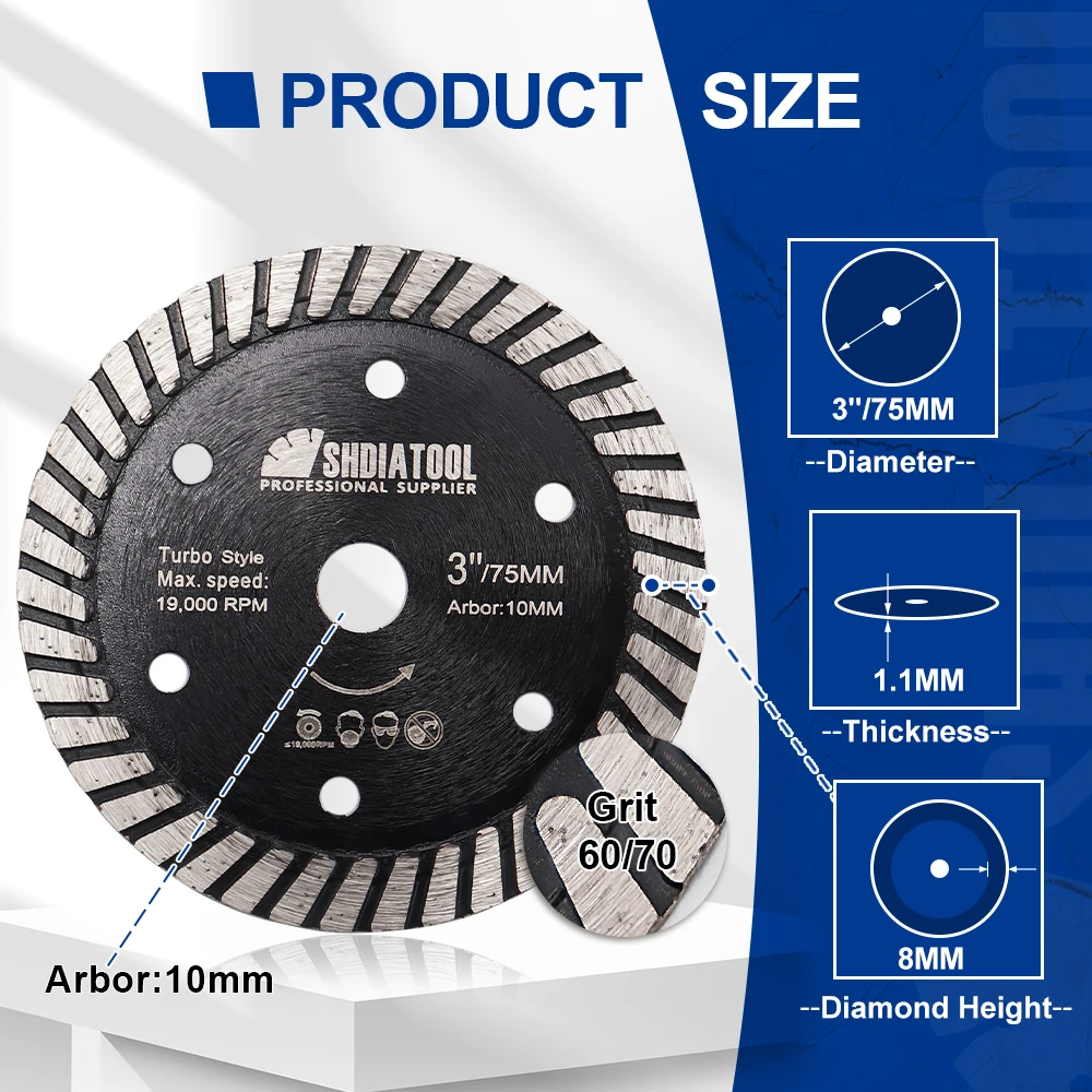 SHDIATOOL Dia75mm Diamond Tile Saw Blade 5Pcs Superthin Cutiing Disc For Ceramic Tile Marble 3Inch Mini Circular Cutter Plate