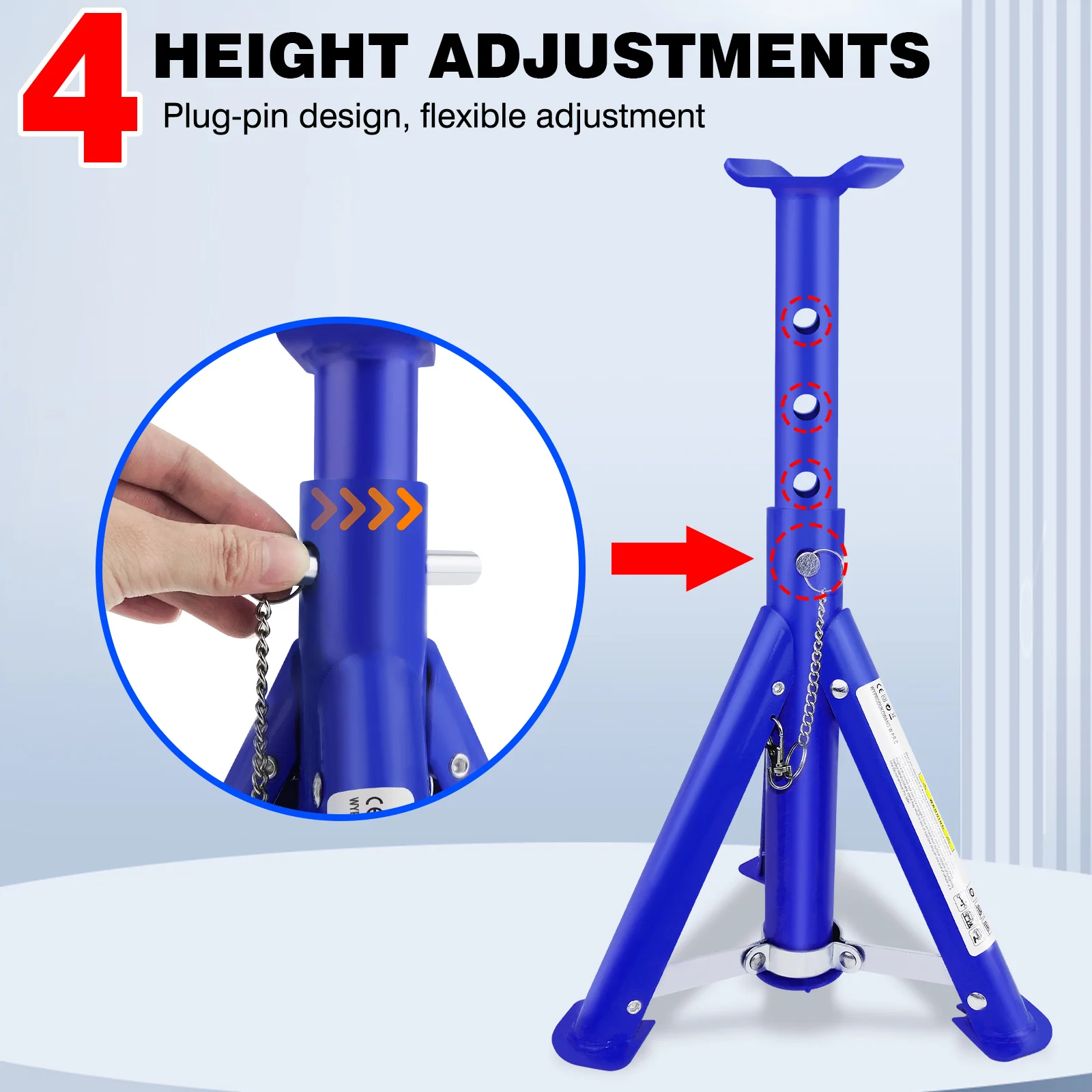 Pack-2 Heavy Duty Axle Jack Stands 3 Tonne Load Capacity, 4 Stages Height Adjustment 290mm to 408mm, for Car Lifting Repair