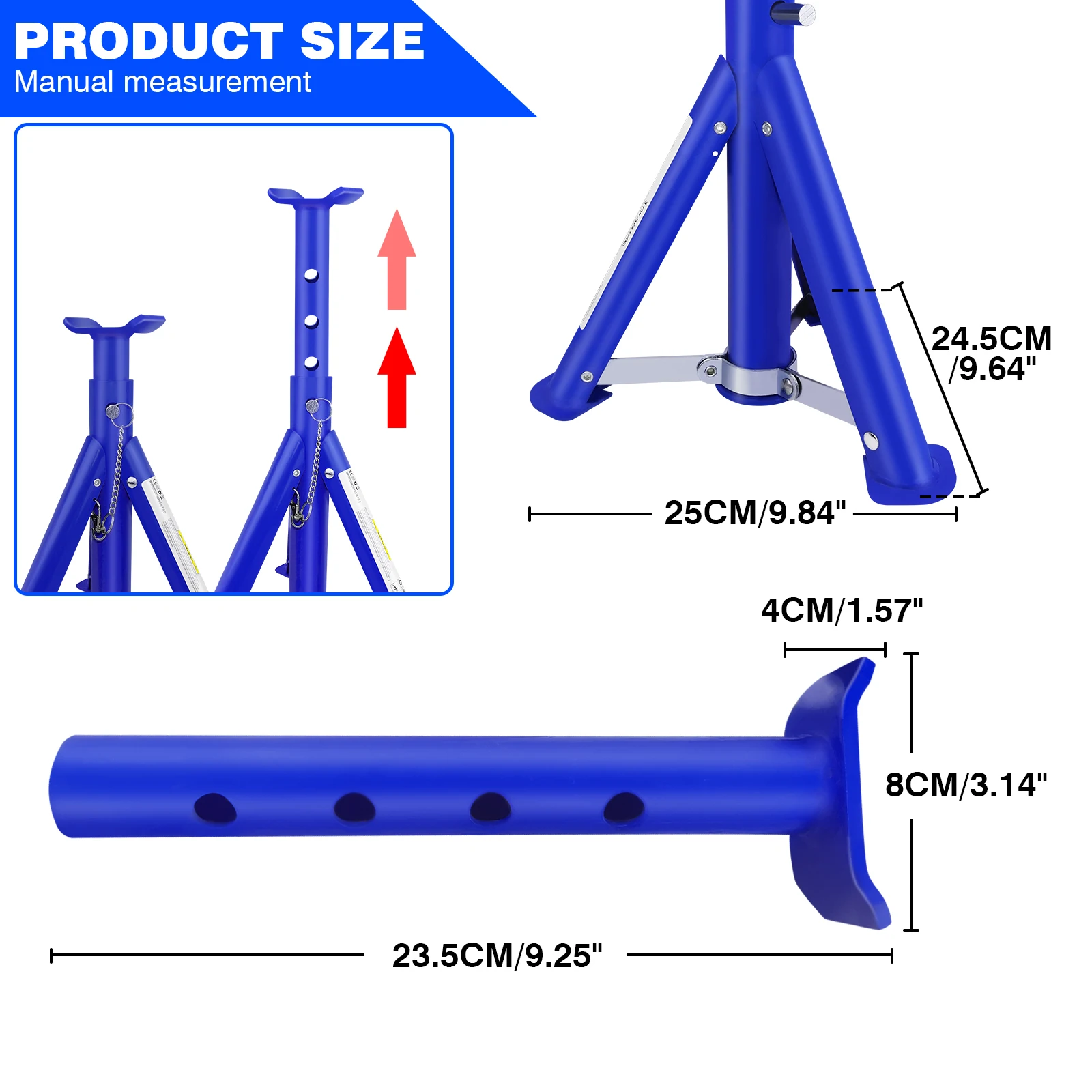 Pack-2 Heavy Duty Axle Jack Stands 3 Tonne Load Capacity, 4 Stages Height Adjustment 290mm to 408mm, for Car Lifting Repair