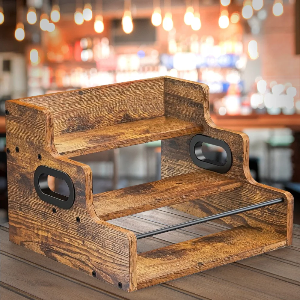 Liquor Bottle Display Shelf 3 Step Countertop Wine Rack Retro Bar Shelf Stand for Liquor Whiskey Spirits