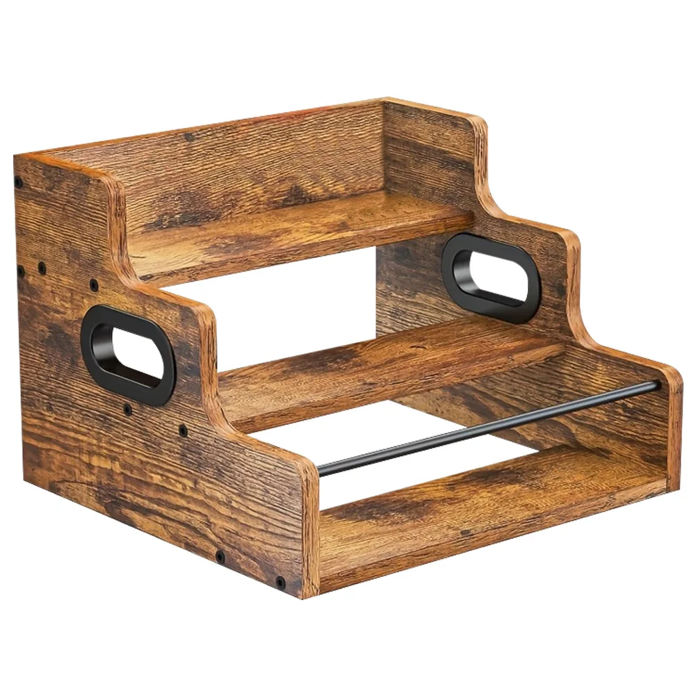 Liquor Bottle Display Shelf 3 Step Countertop Wine Rack Retro Bar Shelf Stand for Liquor Whiskey Spirits
