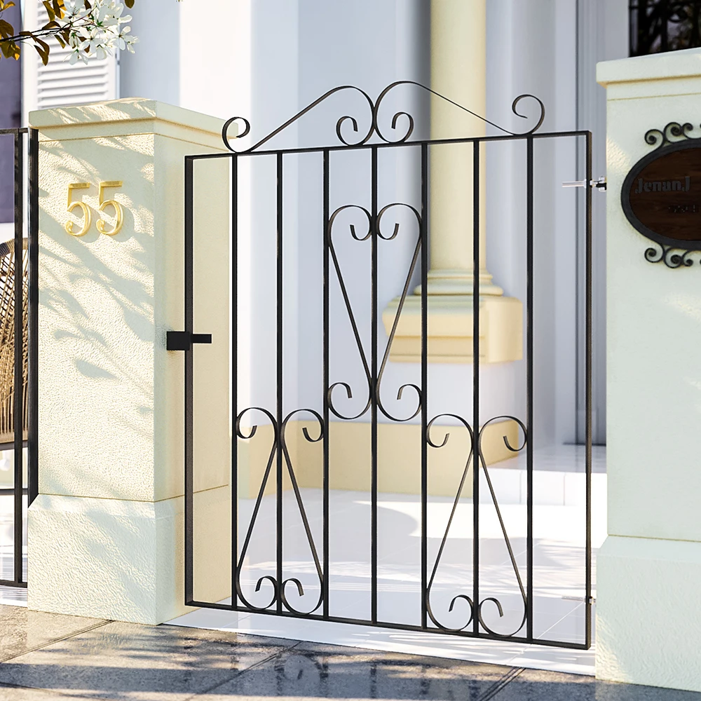 Voltsify Modern Metal Garden Gate Fence Gate Black, 85cm W x 104cm H
