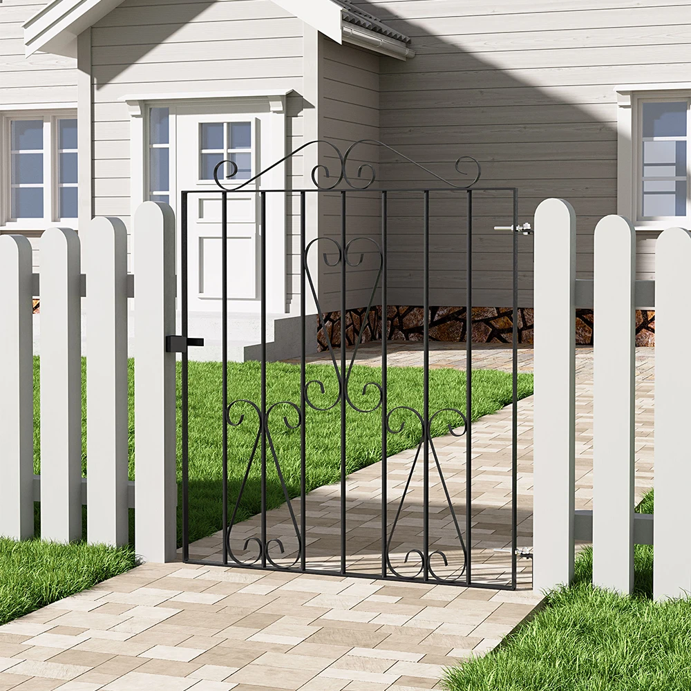 Voltsify Modern Metal Garden Gate Fence Gate Black, 85cm W x 104cm H