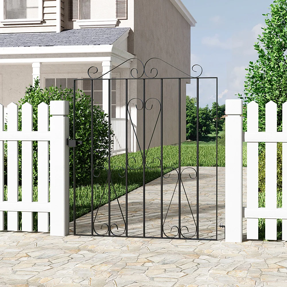 Voltsify Modern Metal Garden Gate Fence Gate Black, 85cm W x 104cm H