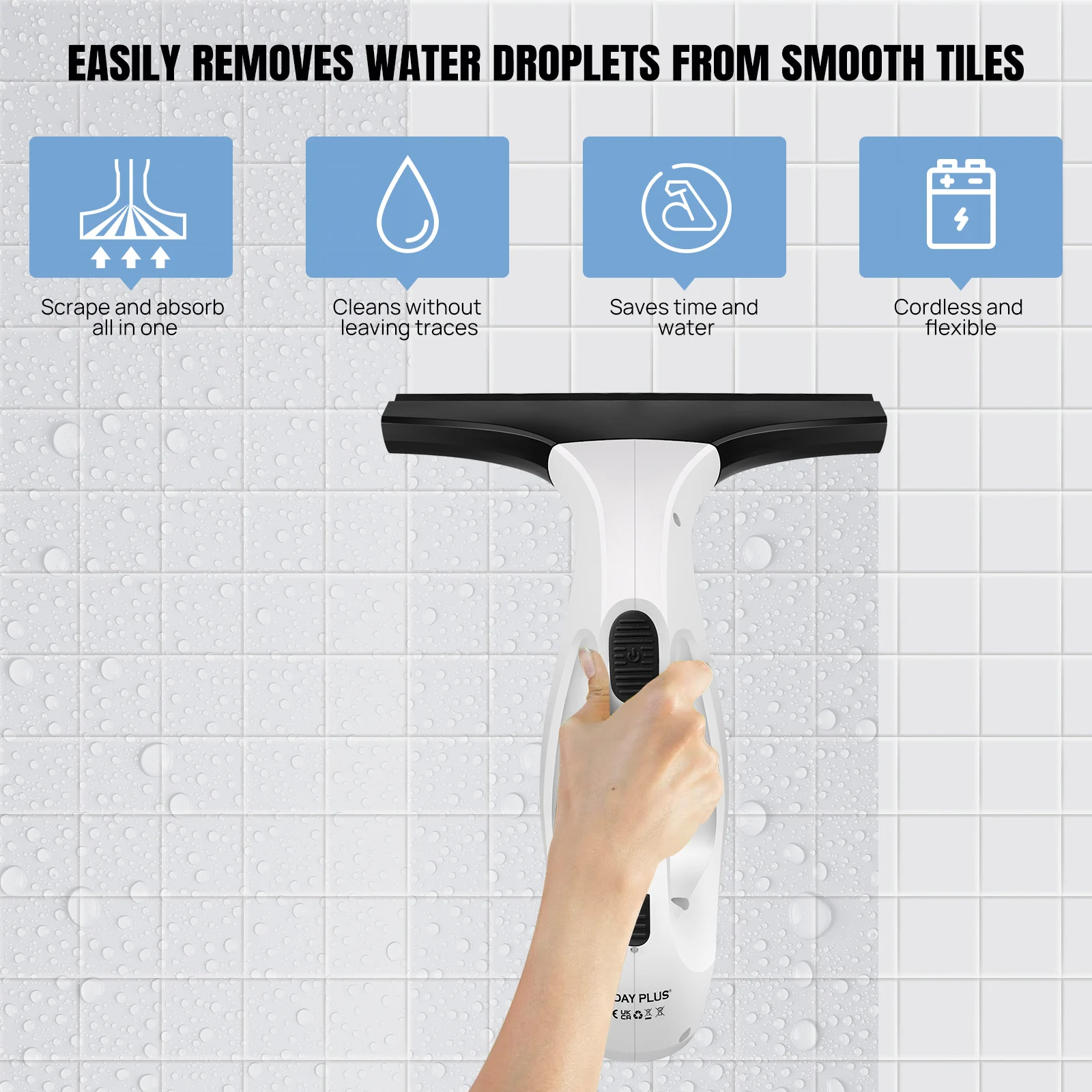 Cordless Window Vac Cleaner & Spray Bottle, Suction Nozzle: 280 Mm For Windows, Tiles, Mirrors & Shower Streak-Free Cleaning
