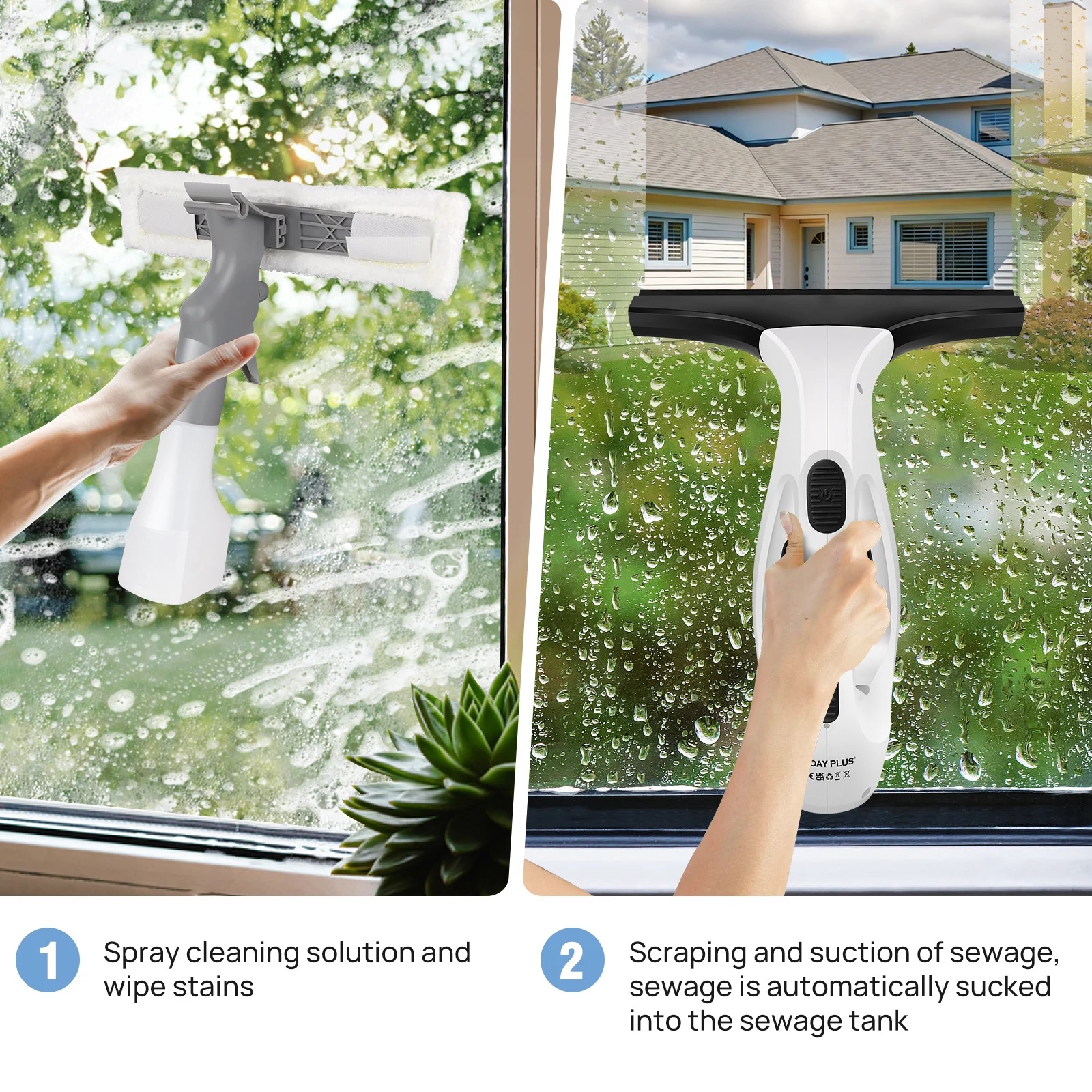 Cordless Window Vac Cleaner & Spray Bottle, Suction Nozzle: 280 Mm For Windows, Tiles, Mirrors & Shower Streak-Free Cleaning