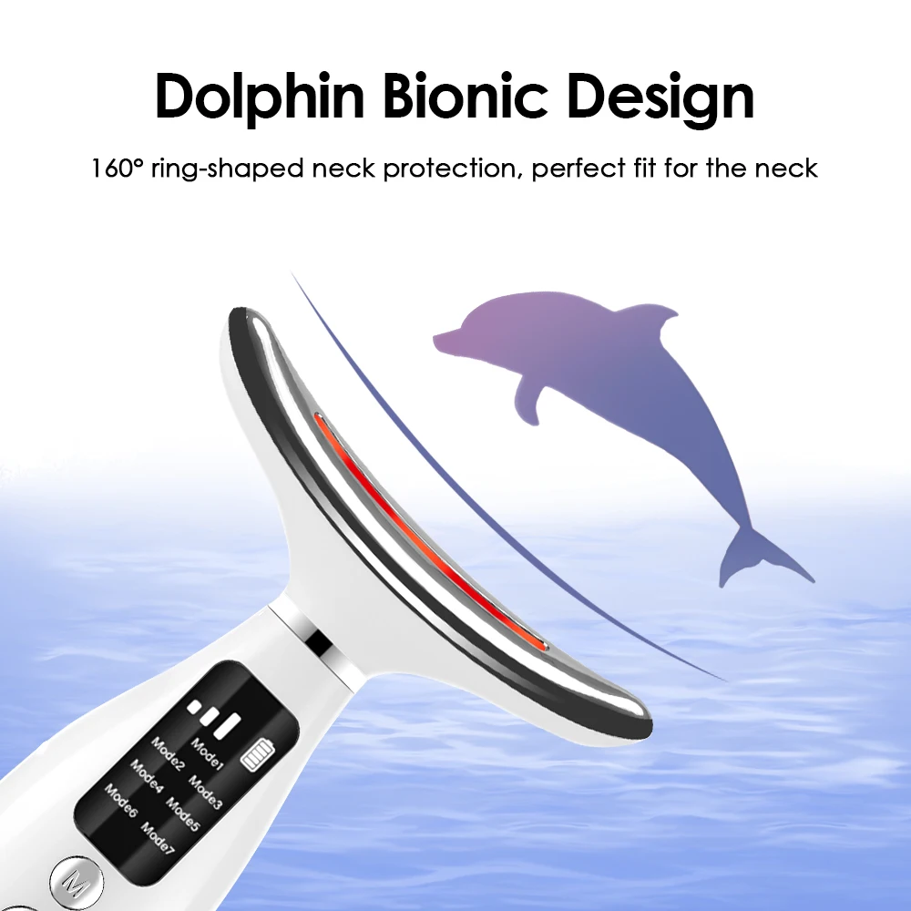 Face Neck Beauty Device 7 Modes 3 Levels Vibration Face Lifting Massager LED Phototherapy Skin Tightening Neck Wrinkles Remover
