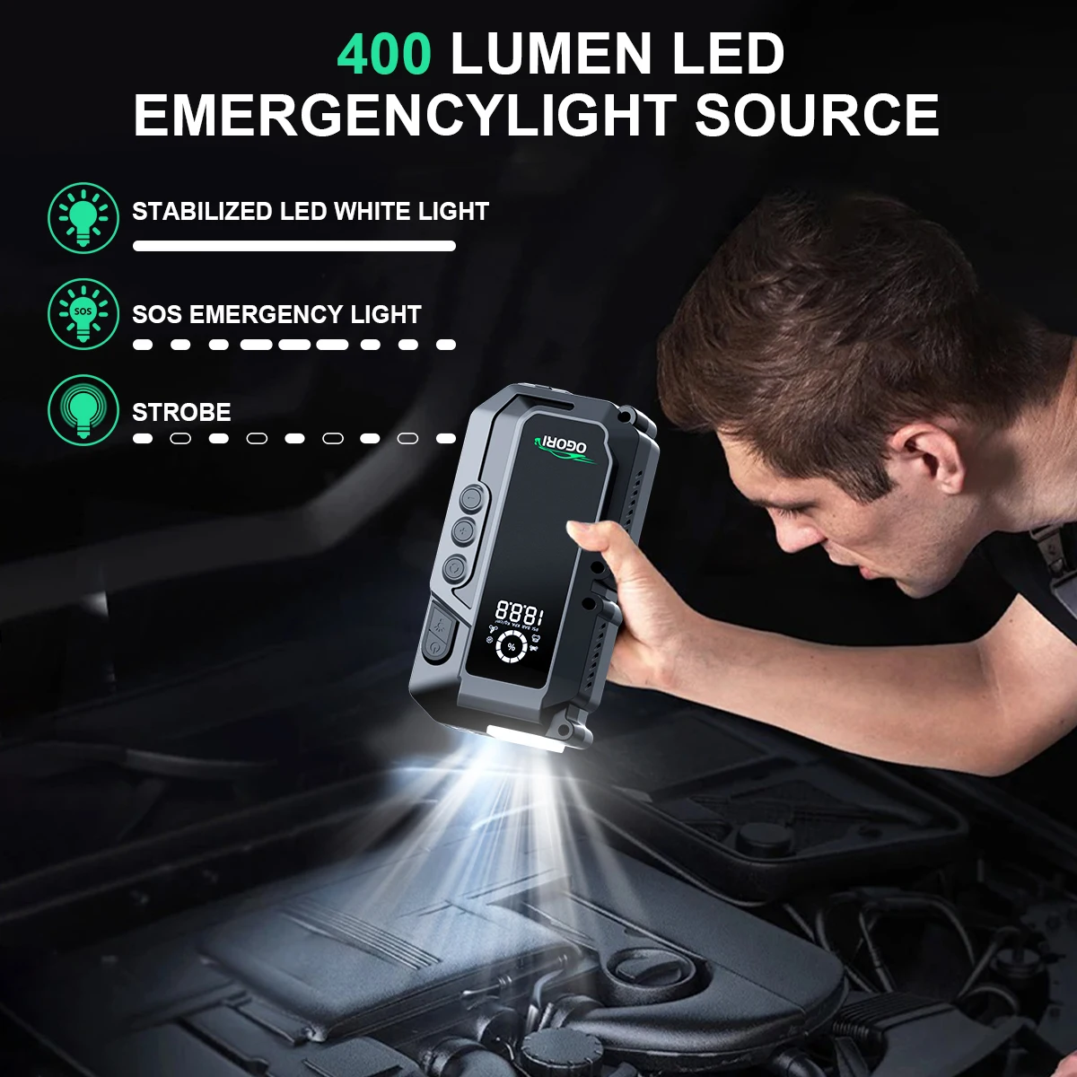 4 in 1 7500A Car Jump Starter With Air Compressor Pack Booster 12V Power Bank QC 3.0 with Flashlight Start Up to All Gas