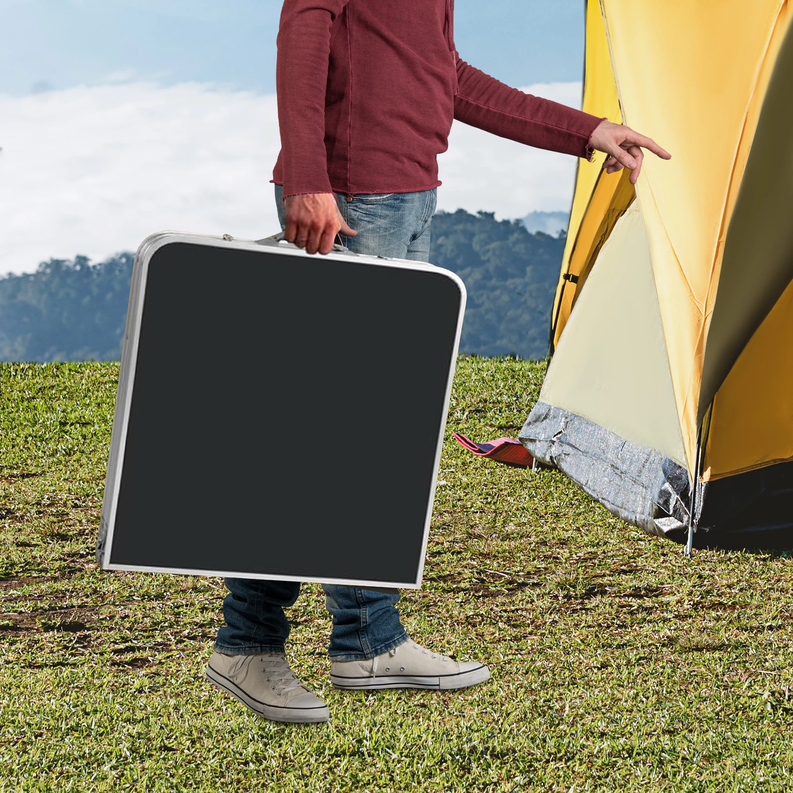 3-Height Adjustable Folding Camping Table, Aluminum Alloy Lightweight Picnic Tables with Storage Bags for Outdoor Picnic BBQ