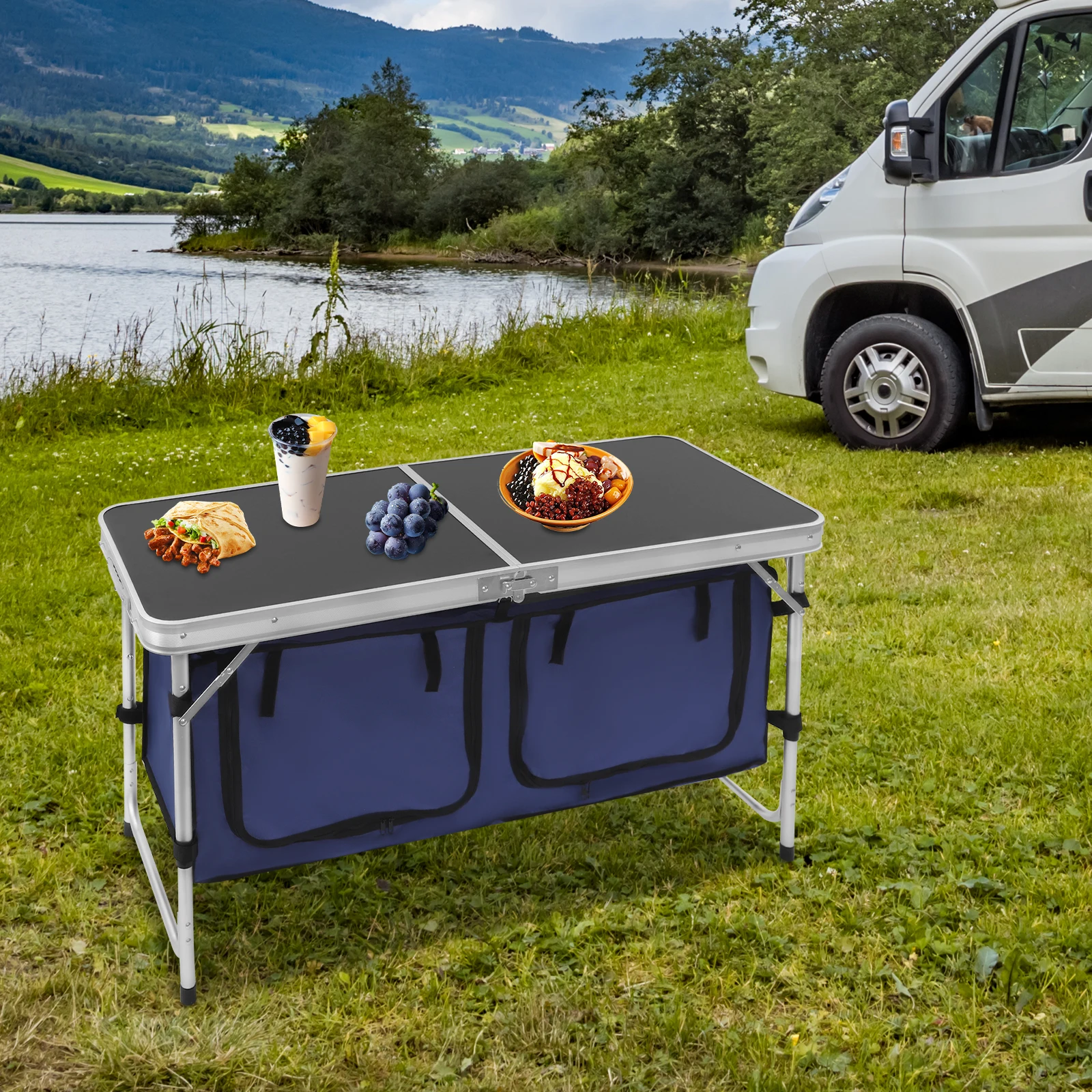 3-Height Adjustable Folding Camping Table, Aluminum Alloy Lightweight Picnic Tables with Storage Bags for Outdoor Picnic BBQ
