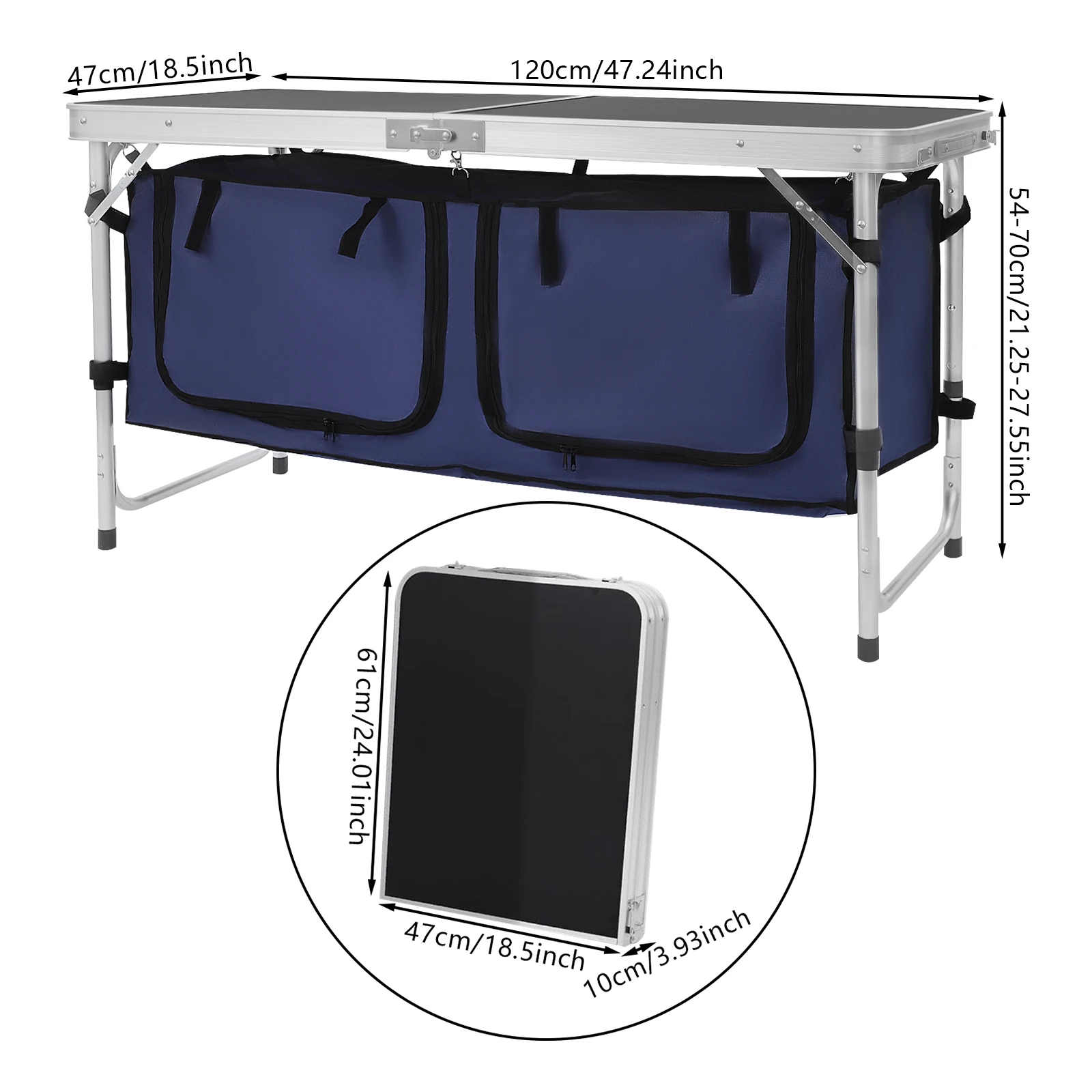 3-Height Adjustable Folding Camping Table, Aluminum Alloy Lightweight Picnic Tables with Storage Bags for Outdoor Picnic BBQ