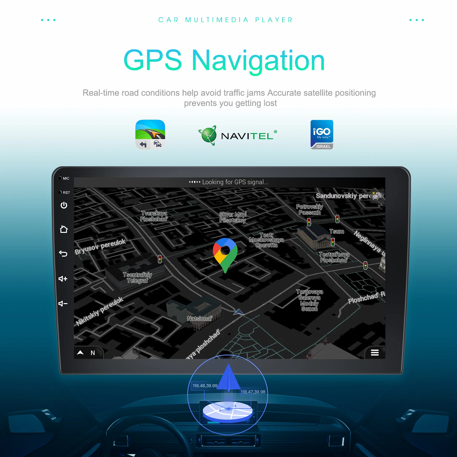 Podofo Wireless CarPlay Android Auto Car Stereo Radio 10''2+64GB 2Din Universal Car Multimedia Player BT GPS FM WIFI Autoradio