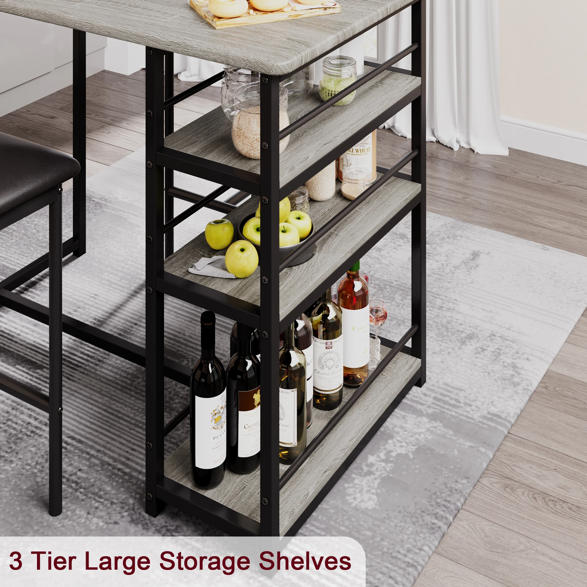 3-Piece Table Set Dining Table Wooden Tabletop Table & Upholstered Chairs for 2 Modern Kitchen Table with Chairs Space-Saving