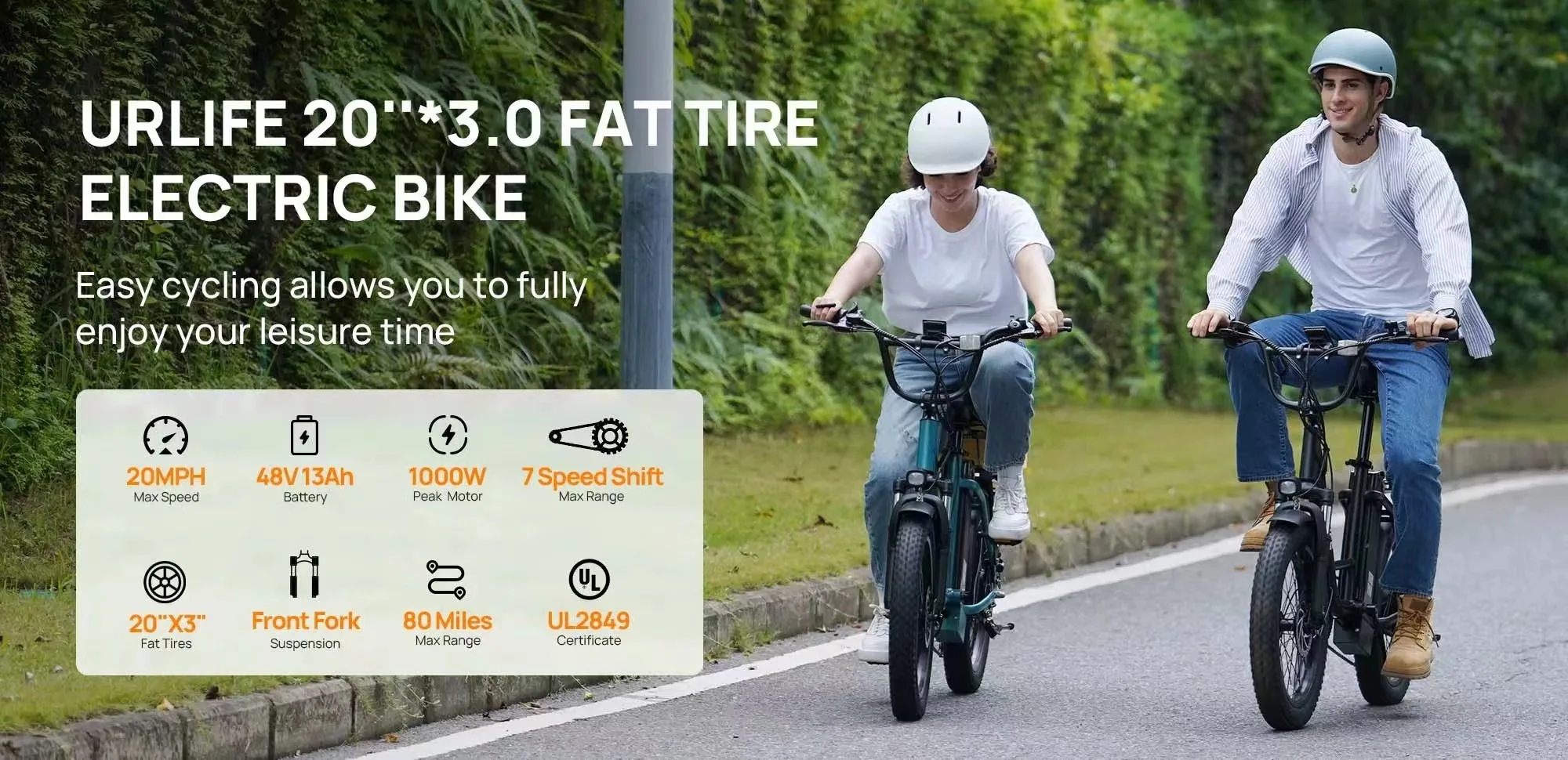 Electric Bike URLIFE 500W Powerful Motor 48V13AH Battery Short Trip E Bike Adult 20*3.0 In All-terrain Fat Tire Electric Bicycle
