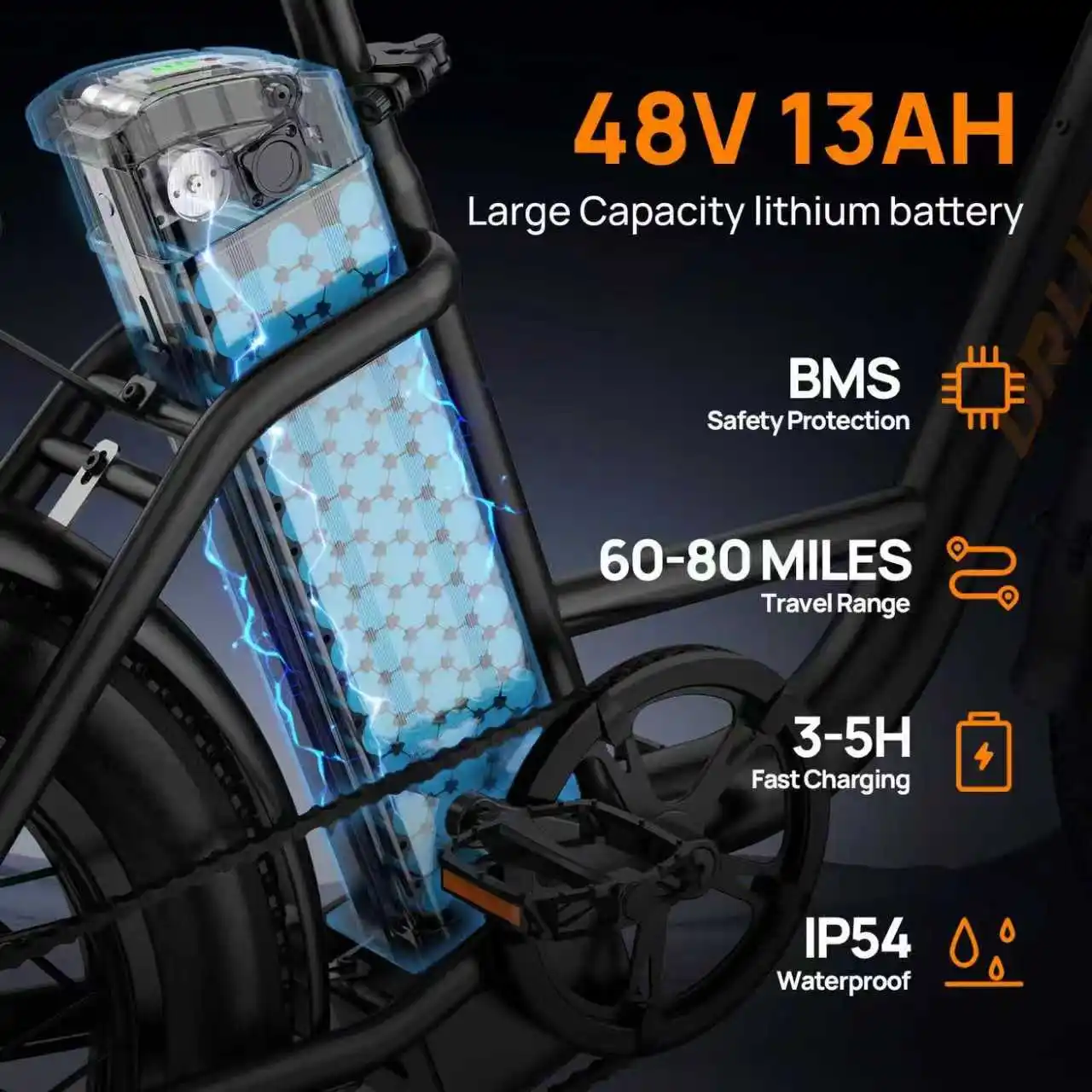 Electric Bike URLIFE 500W Powerful Motor 48V13AH Battery Short Trip E Bike Adult 20*3.0 In All-terrain Fat Tire Electric Bicycle