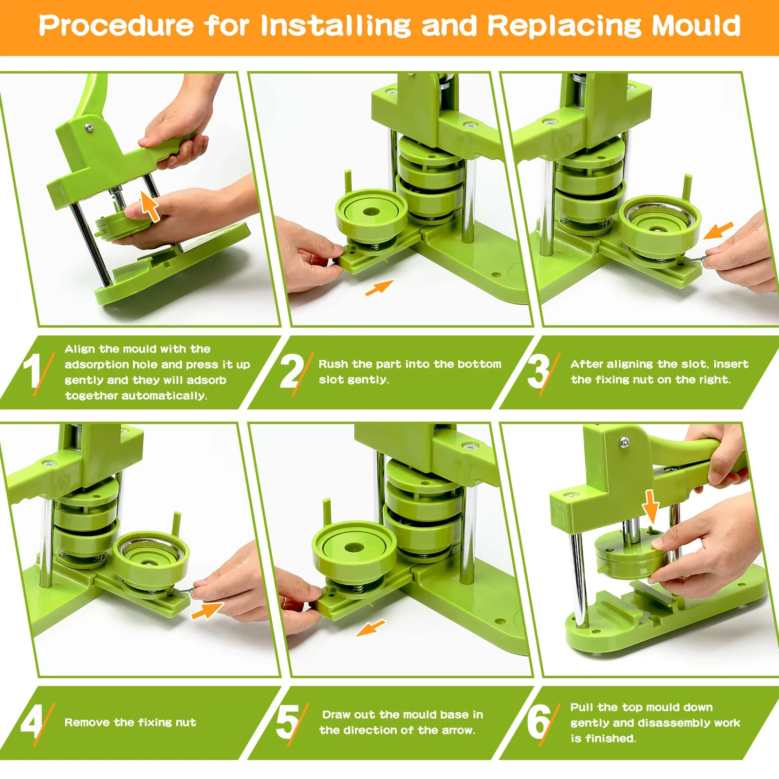 DIY Pin Button Maker Machine 25mm/32mm/58mm Badge Punch Press with 300pcs Button Parts (Green) Simple operation