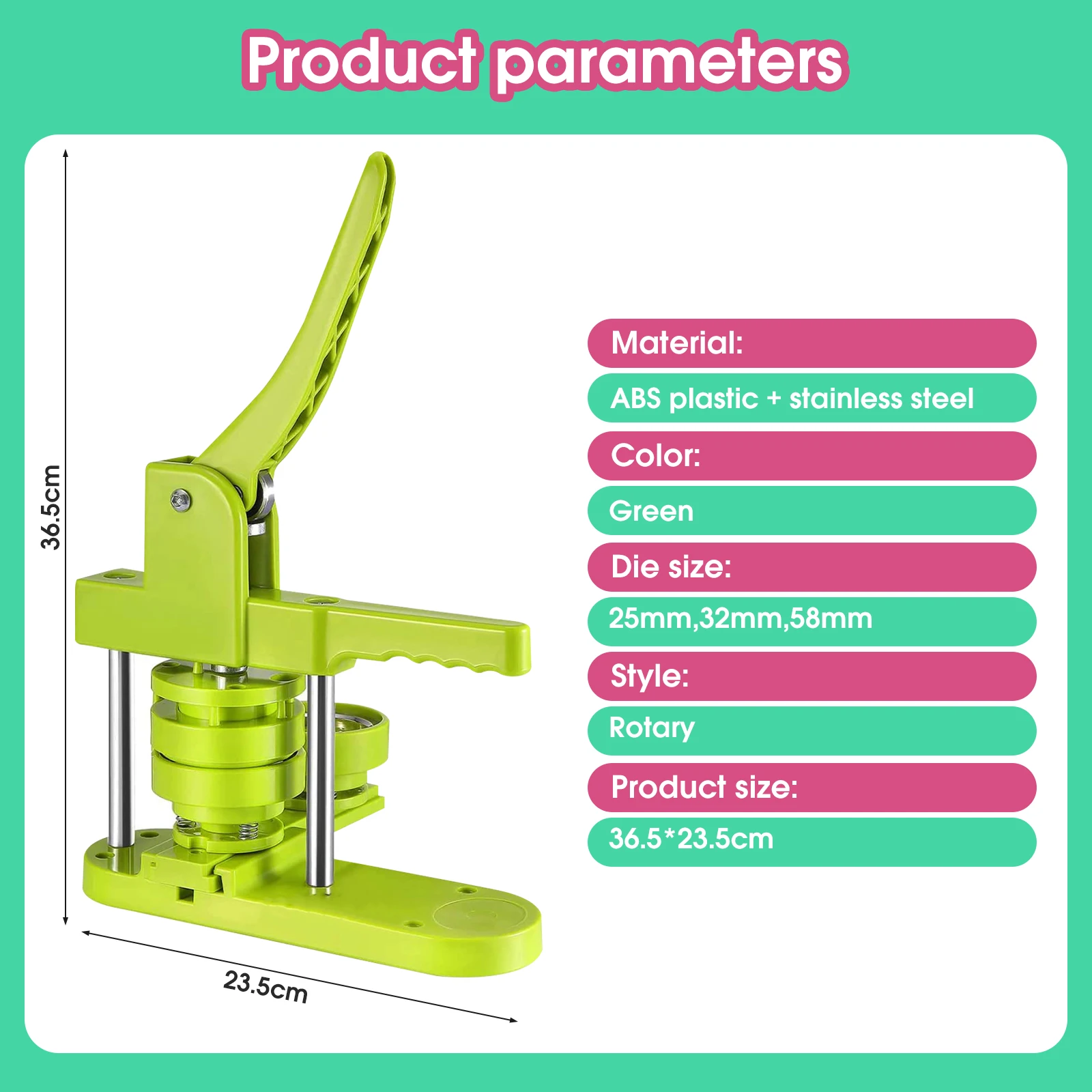 DIY Pin Button Maker Machine 25mm/32mm/58mm Badge Punch Press with 300pcs Button Parts (Green) Simple operation