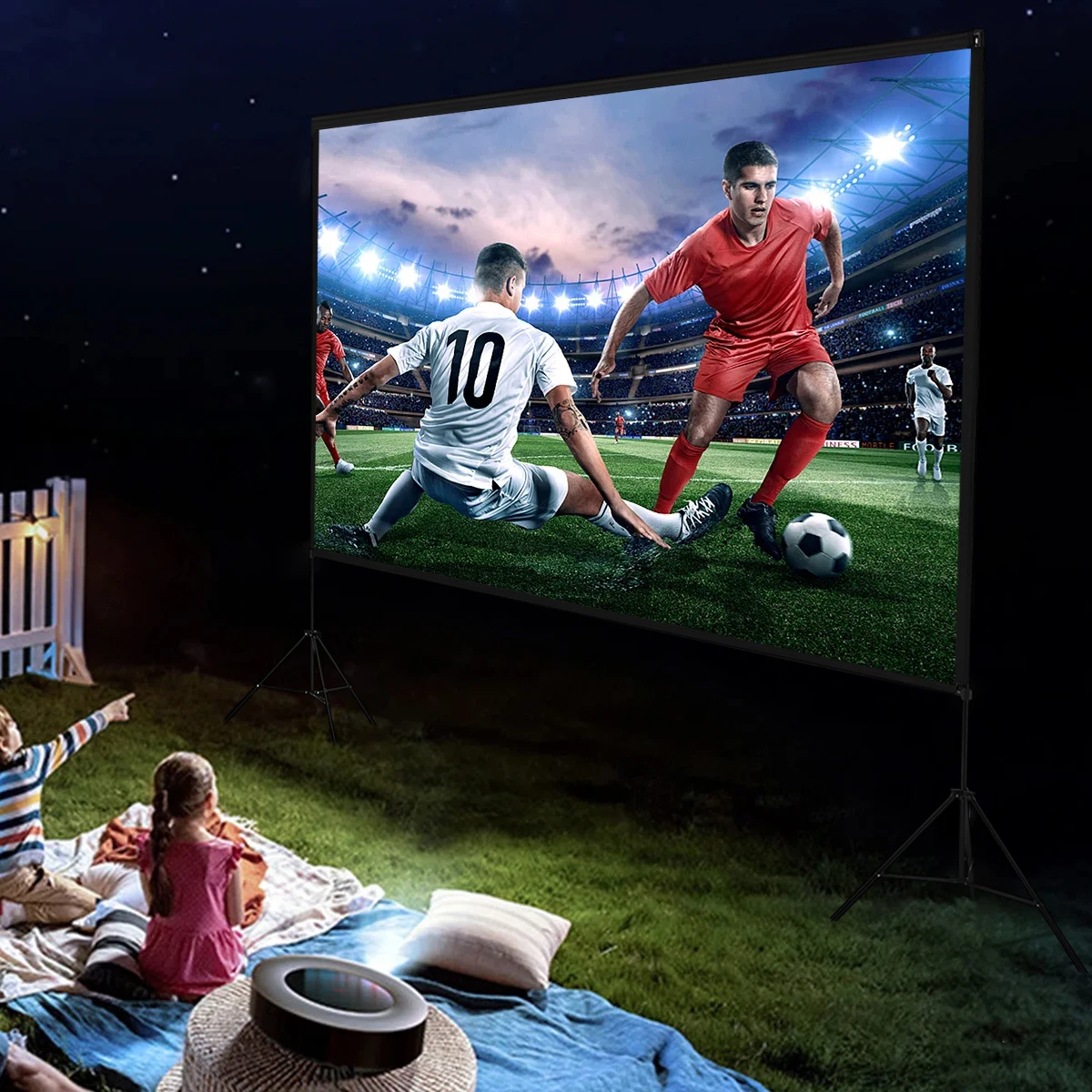 Voltsify 100" 3D 4K HD Outdoor Indoor 16:9 4K Portable Projector Screen with Stand