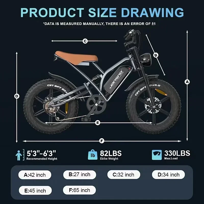 JANSNO Electric Bike 750W Powerful Motor 48V14AH Lithium Battery E Bike 20*4.0 Inch All Terrain Fat Tire Adult Electric Bicycle