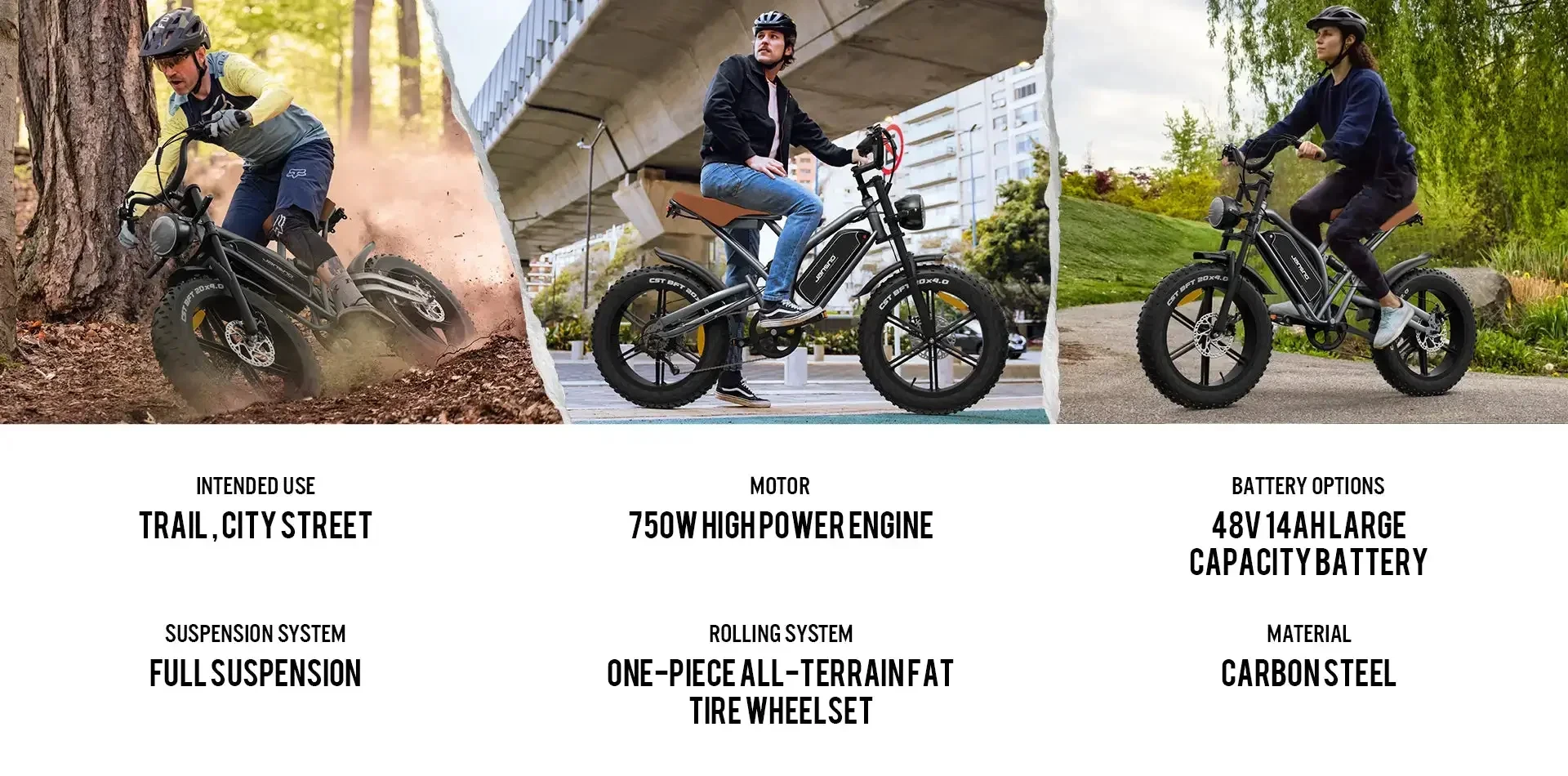 JANSNO Electric Bike 750W Powerful Motor 48V14AH Lithium Battery E Bike 20*4.0 Inch All Terrain Fat Tire Adult Electric Bicycle