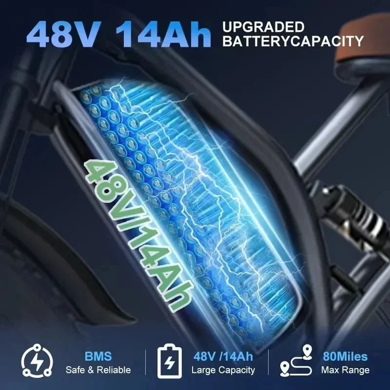 JANSNO Electric Bike 750W Powerful Motor 48V14AH Lithium Battery E Bike 20*4.0 Inch All Terrain Fat Tire Adult Electric Bicycle