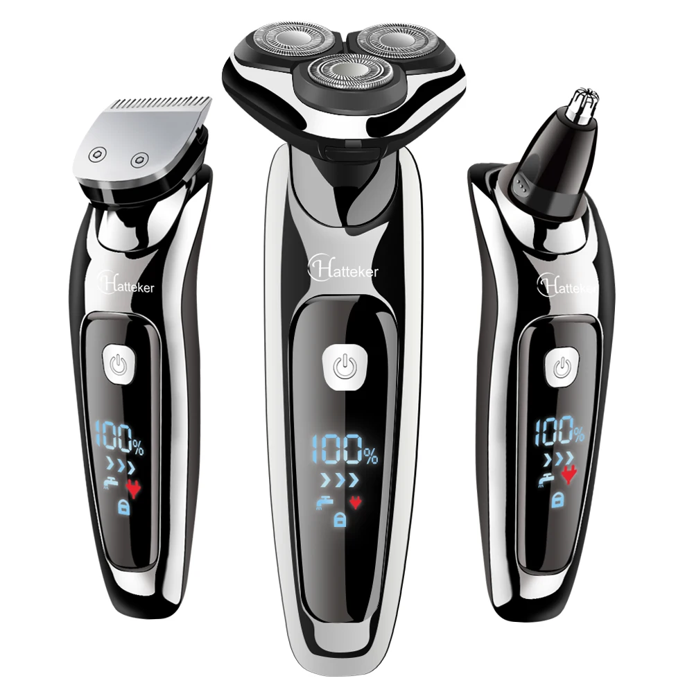 HATTEKER 3-in-1 Electric Razor for Men Wet/Dry Body Beard Hair Trimmer Rechargeable Electric Shaver Face Shaving Machine Kit