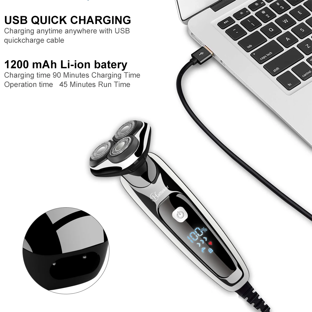 HATTEKER 3-in-1 Electric Razor for Men Wet/Dry Body Beard Hair Trimmer Rechargeable Electric Shaver Face Shaving Machine Kit