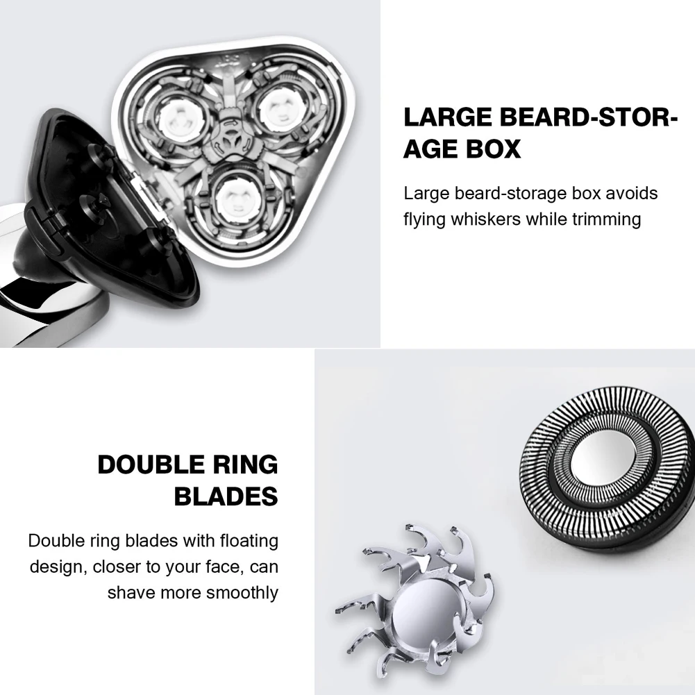 HATTEKER 3-in-1 Electric Razor for Men Wet/Dry Body Beard Hair Trimmer Rechargeable Electric Shaver Face Shaving Machine Kit