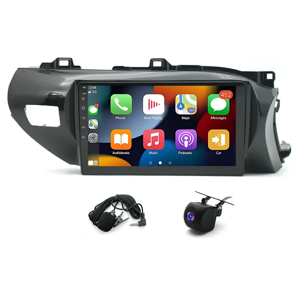 Right Titanium Android 15 car Multimedia navigation 10-inch built-in Carplay + Android Auto/2 + 64G For Toyota Hilux 2015 - 2023