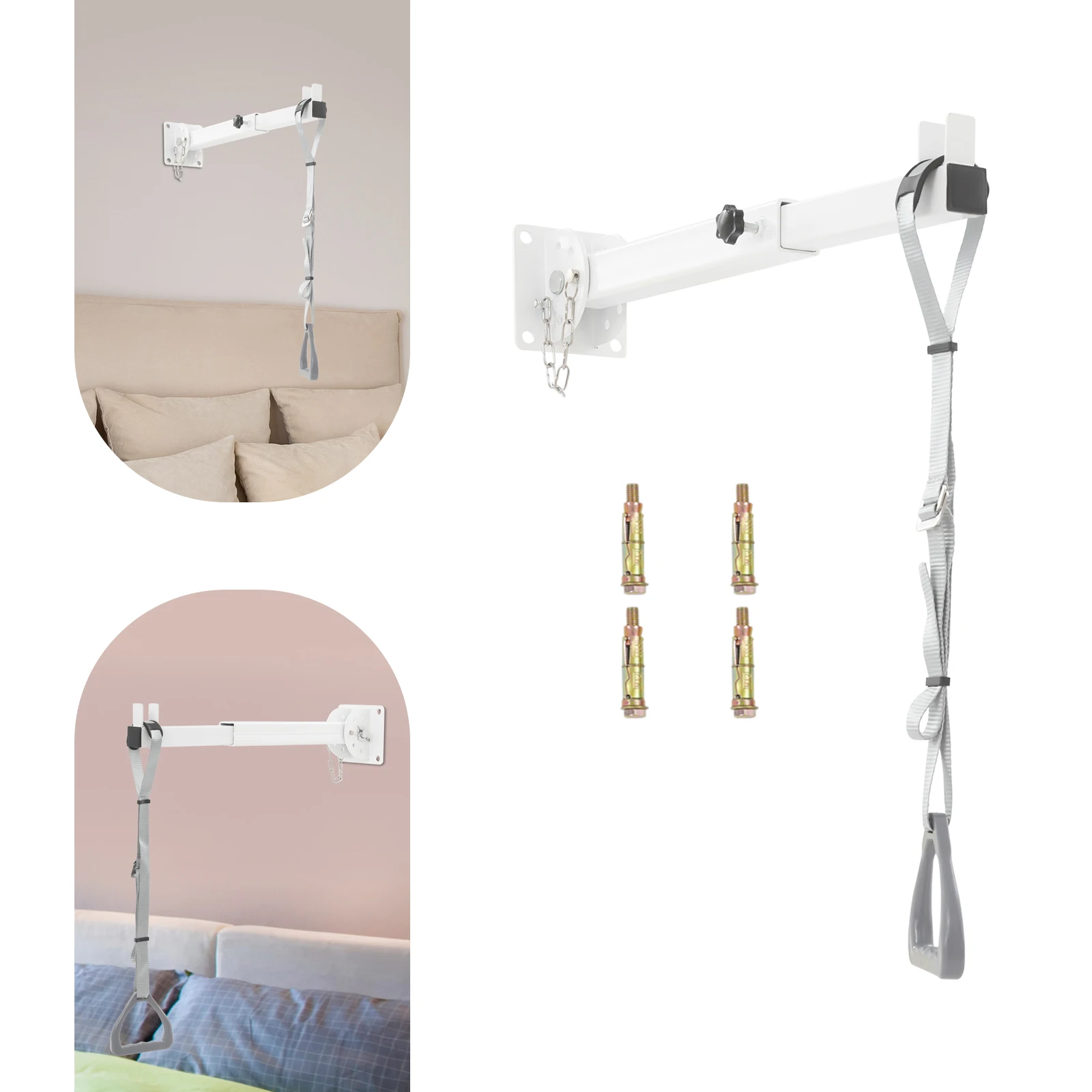 3.85in Traction Bed Handle Ring Wall Mount Pull up Lift Assist Patient Rehabilitation Training Stainless Steel Chain Old Man Get