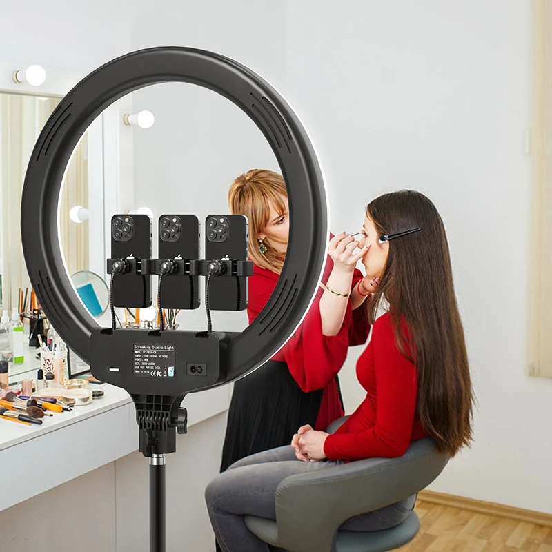 18"Ring Lights 3000-6000k Adjustable Color Touch Mode Light With 3 Phone Holder Remote Control for Streaming/Makeup Studio Light