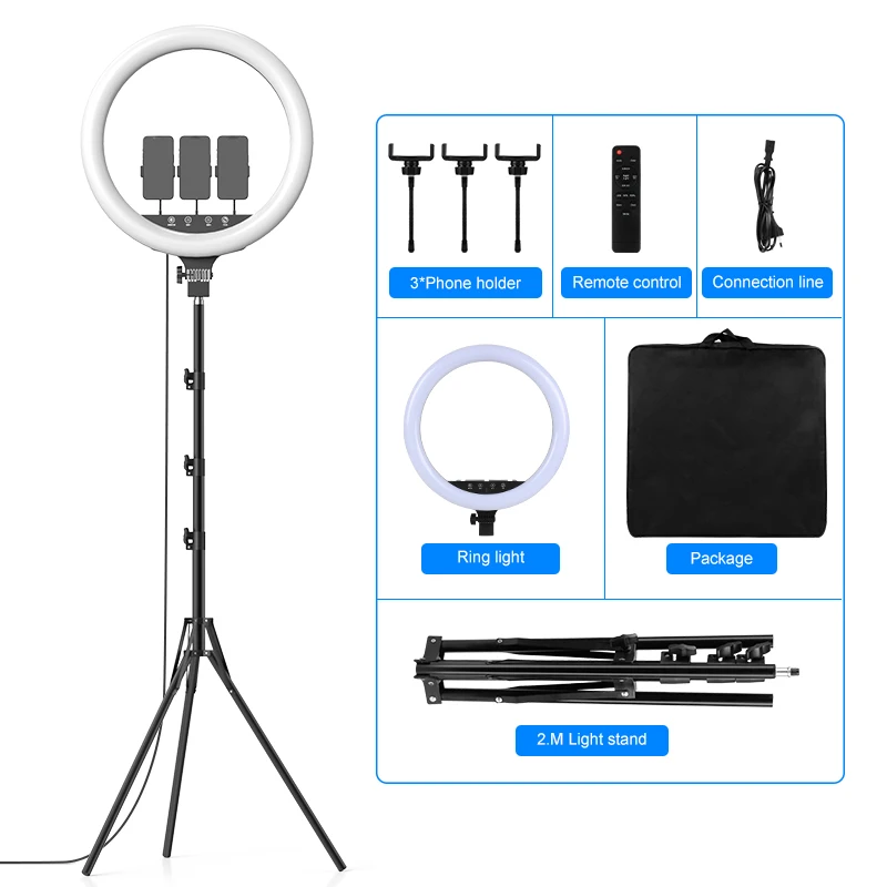 18"Ring Lights 3000-6000k Adjustable Color Touch Mode Light With 3 Phone Holder Remote Control for Streaming/Makeup Studio Light