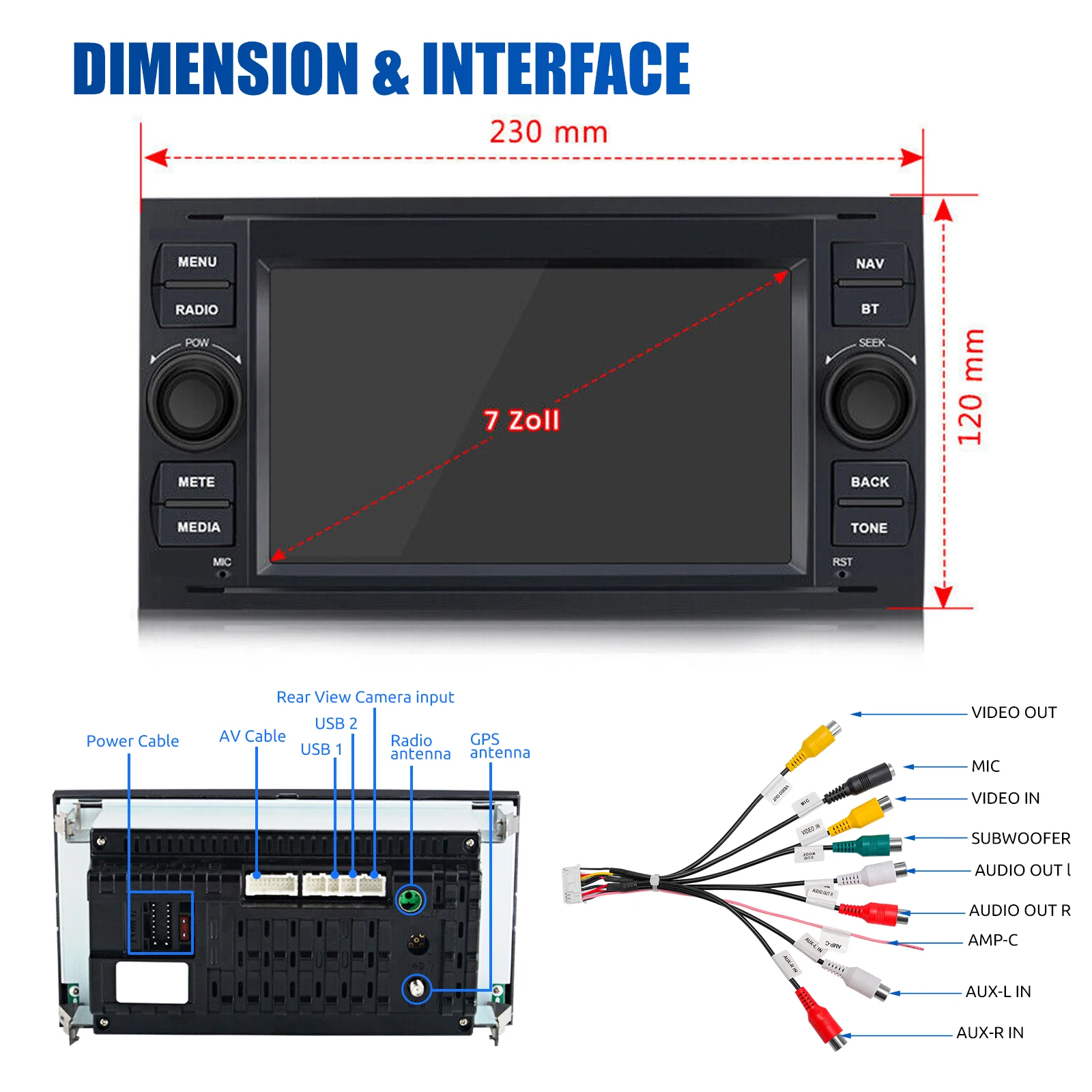 ESSGOO Android 15 4+64G Wireless CarPlay Android Auto Car Stereo For Ford Focus MK2 Tansit MK7 Car Multimedia Player