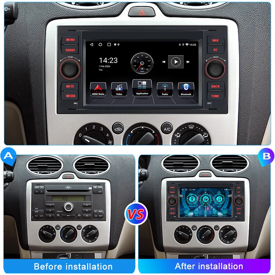 ESSGOO Android 15 4+64G Wireless CarPlay Android Auto Car Stereo For Ford Focus MK2 Tansit MK7 Car Multimedia Player