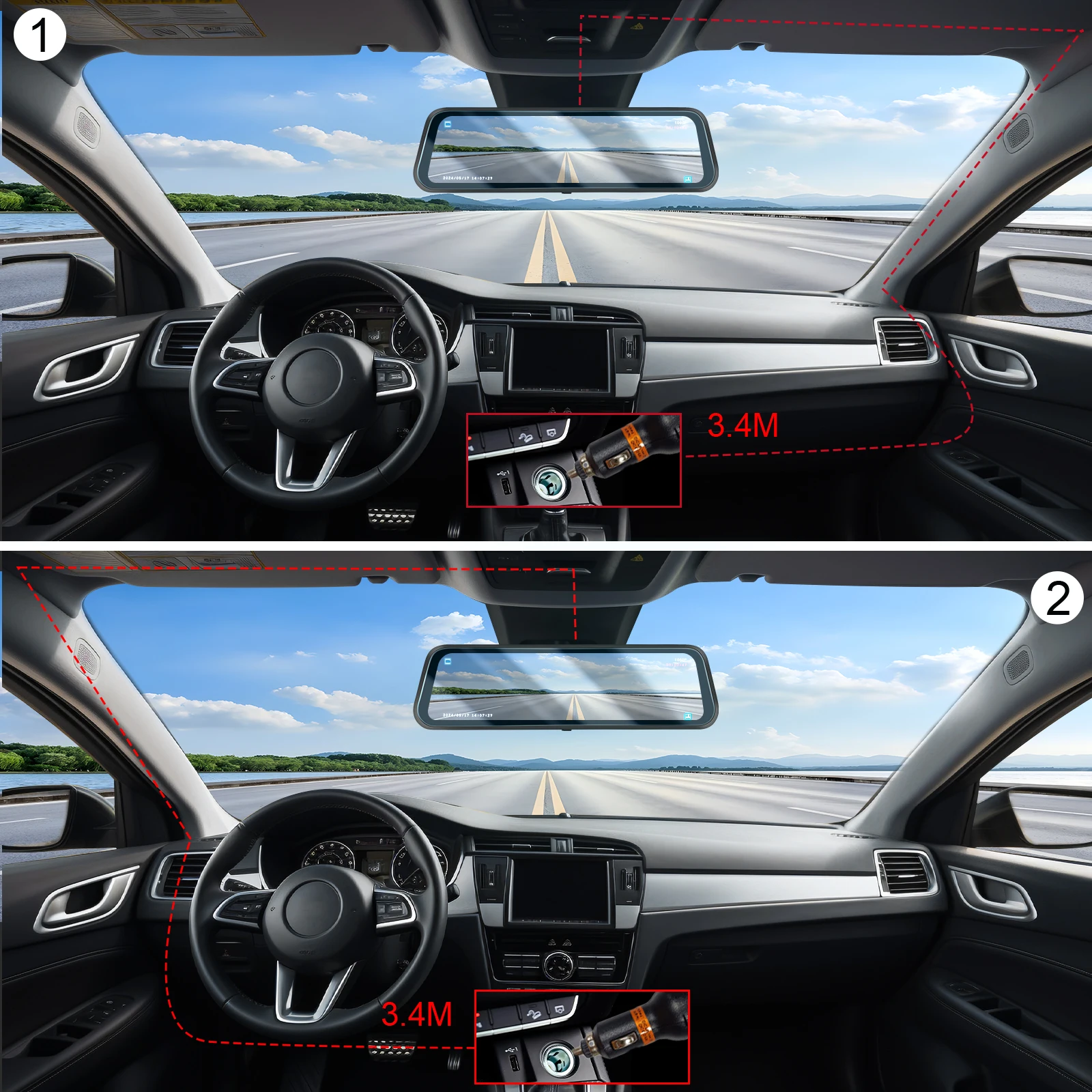 Podofo Car DVR Recorder Parking Mirror Monitor 9.66 Inch 1080P HD Dual Lens Automobile Dash Cam 24-Hour Parking Monitor