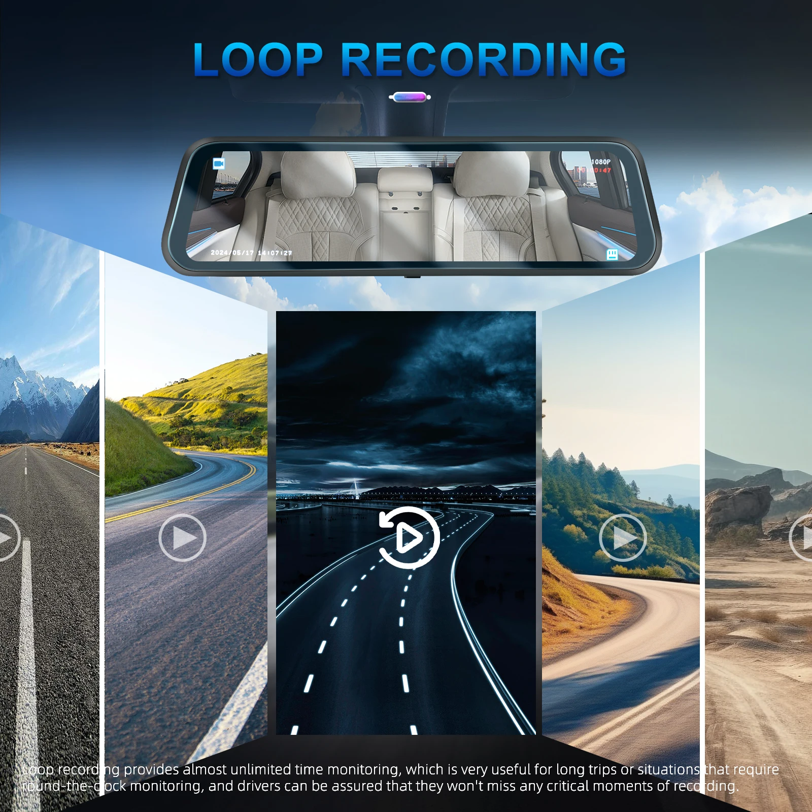 Podofo Car DVR Recorder Parking Mirror Monitor 9.66 Inch 1080P HD Dual Lens Automobile Dash Cam 24-Hour Parking Monitor