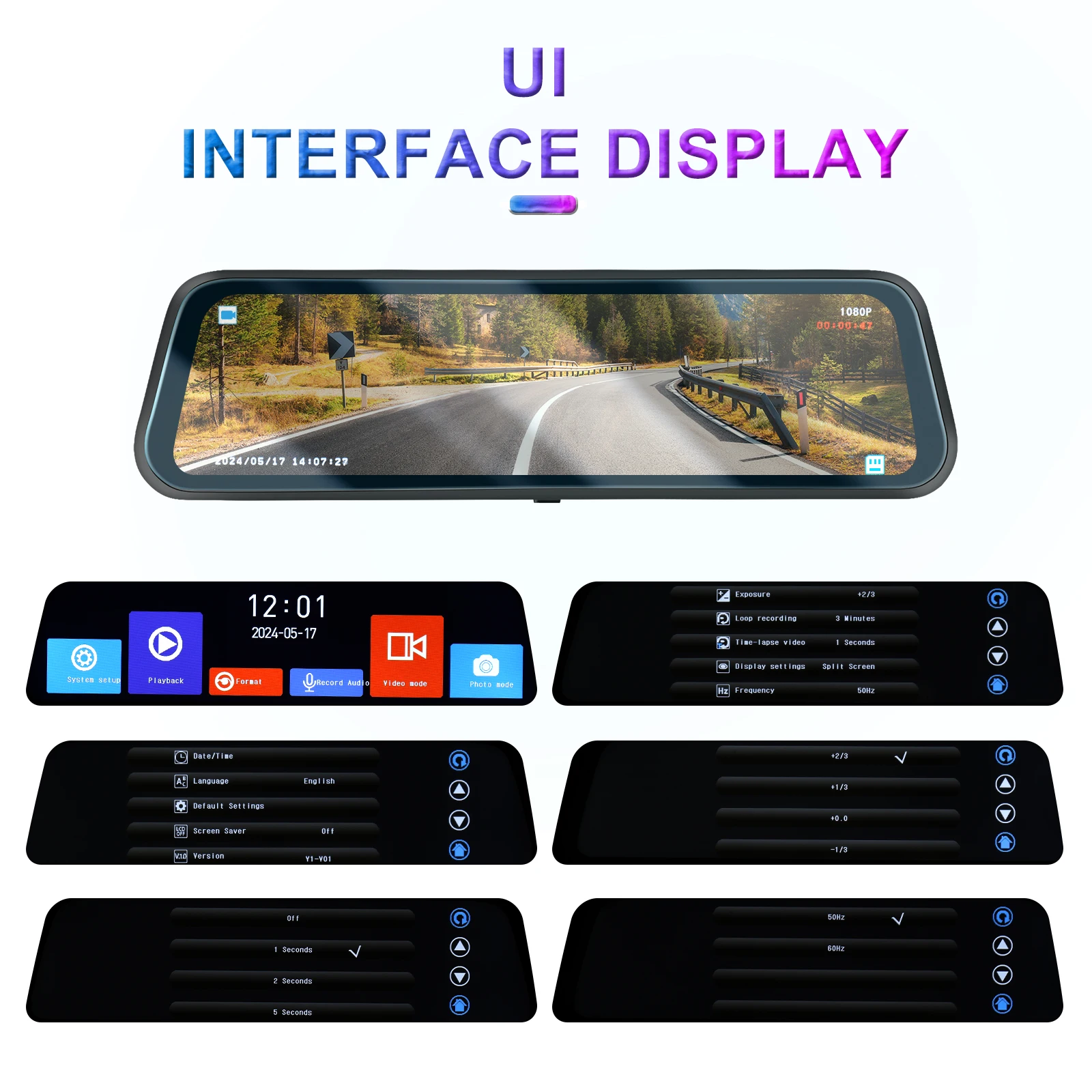 Podofo Car DVR Recorder Parking Mirror Monitor 9.66 Inch 1080P HD Dual Lens Automobile Dash Cam 24-Hour Parking Monitor
