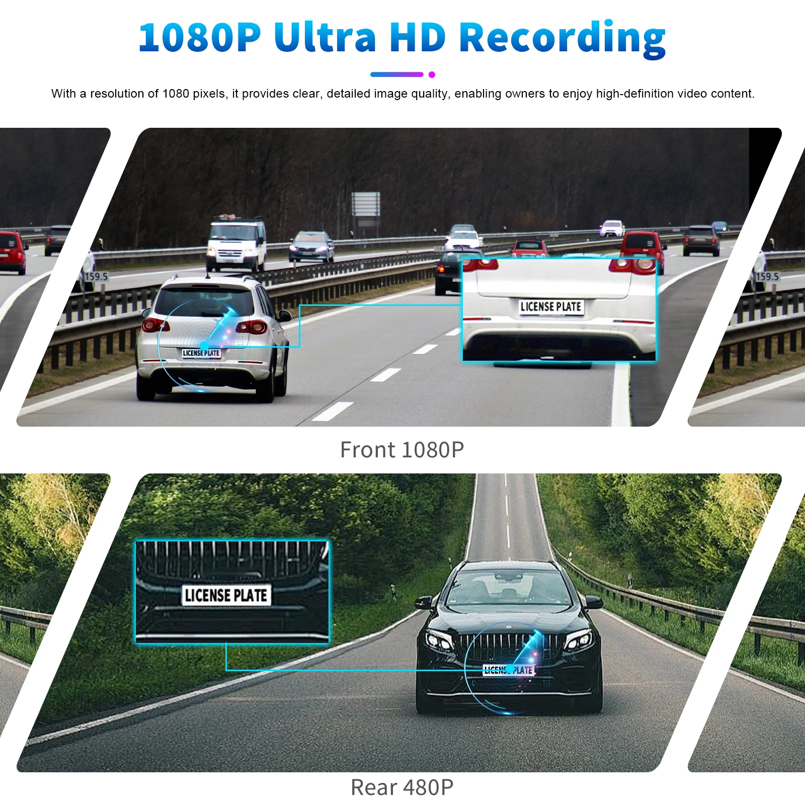 Podofo Car DVR Recorder Parking Mirror Monitor 9.66 Inch 1080P HD Dual Lens Automobile Dash Cam 24-Hour Parking Monitor