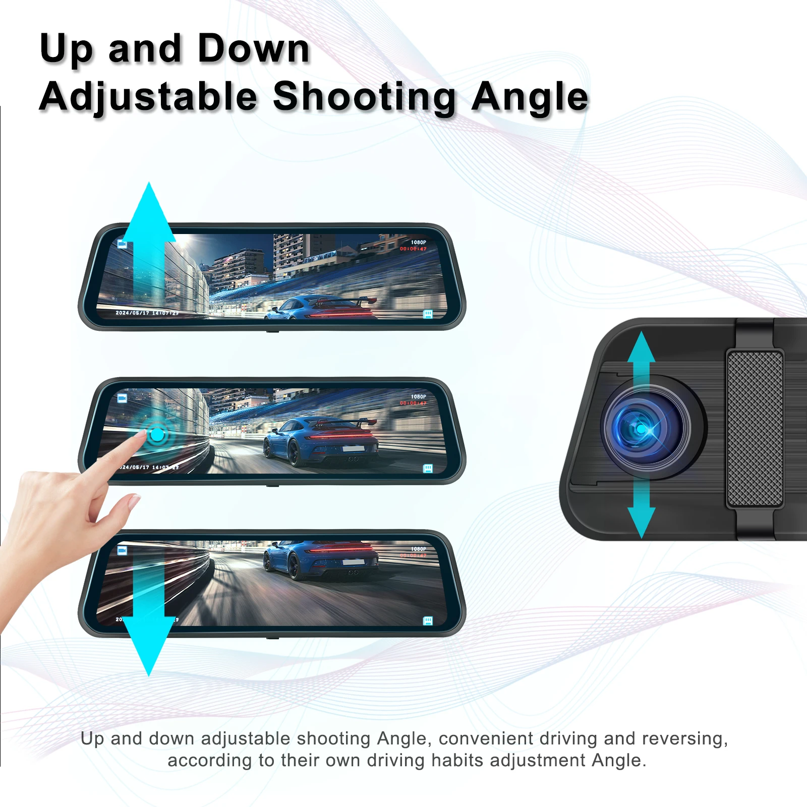 Podofo Car DVR Recorder Parking Mirror Monitor 9.66 Inch 1080P HD Dual Lens Automobile Dash Cam 24-Hour Parking Monitor