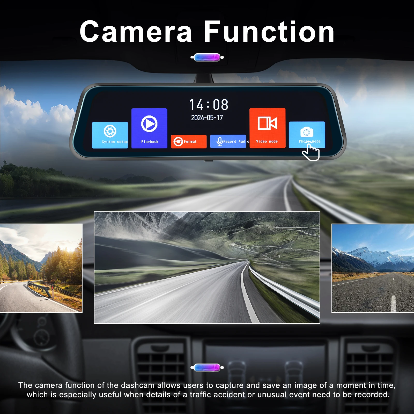 Podofo Car DVR Recorder Parking Mirror Monitor 9.66 Inch 1080P HD Dual Lens Automobile Dash Cam 24-Hour Parking Monitor