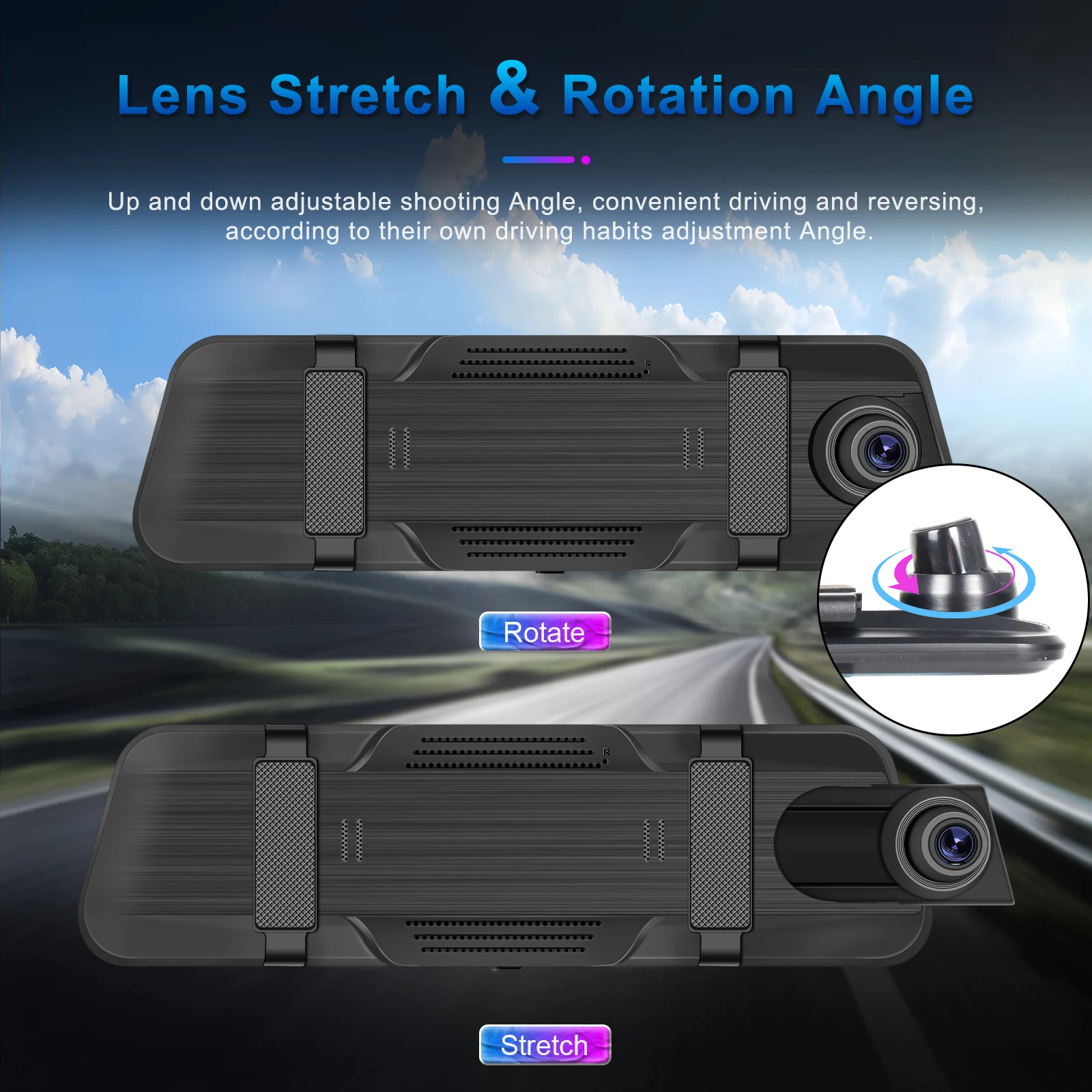 Podofo Car DVR Recorder Parking Mirror Monitor 9.66 Inch 1080P HD Dual Lens Automobile Dash Cam 24-Hour Parking Monitor