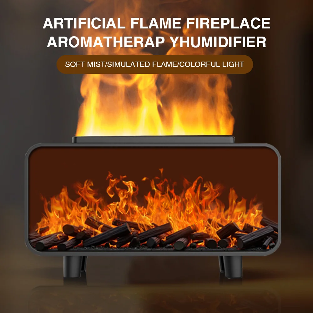 Creative Fireplace Air Humidifier Waterless Auto-Off Aroma Essential Oil Diffuser with 7-Color LED Light Remote Control for for