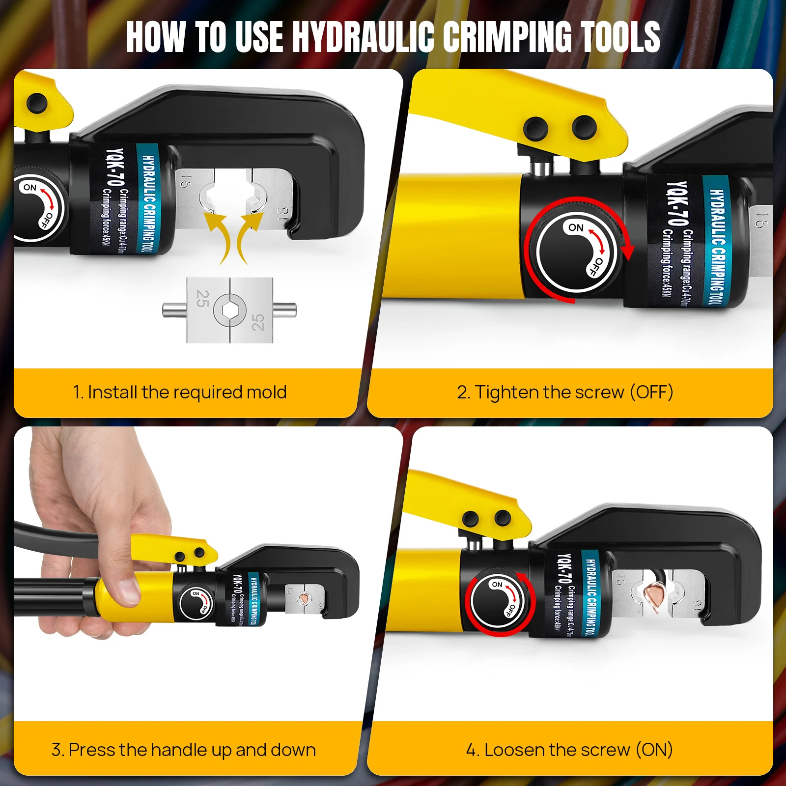 9 Sets 4-70mm² Hydraulic Pliers Pressure Crimping Tools DIY Cable Terminal Wiring Pliers Cordless Crimping Pliers with Gloves